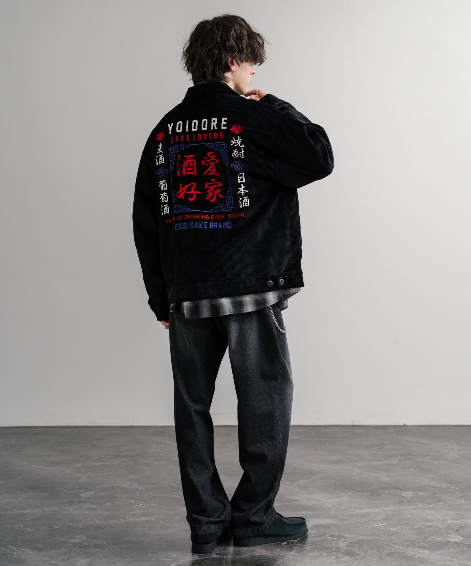 ロッキーモンロー Rocky Monroe コーデュロイジャケット YOIDORE 酔いどれ 刺繍 メンズ レディース ブルゾン ワーク カジュアル アメカジ 古着 オーバーサイズ リラックス 14891 （99.ブラック） 99.ブラック