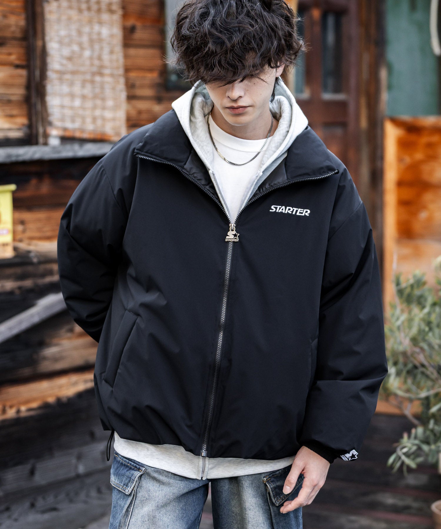 ロッキーモンロー Rocky Monroe ファイバーダウンジャケット 中綿 アウター メンズ レディース ブルゾン ロゴ 刺繍 ワンポイント 撥水 STARTER BLACK LABEL 15012 （カーキ） カーキ