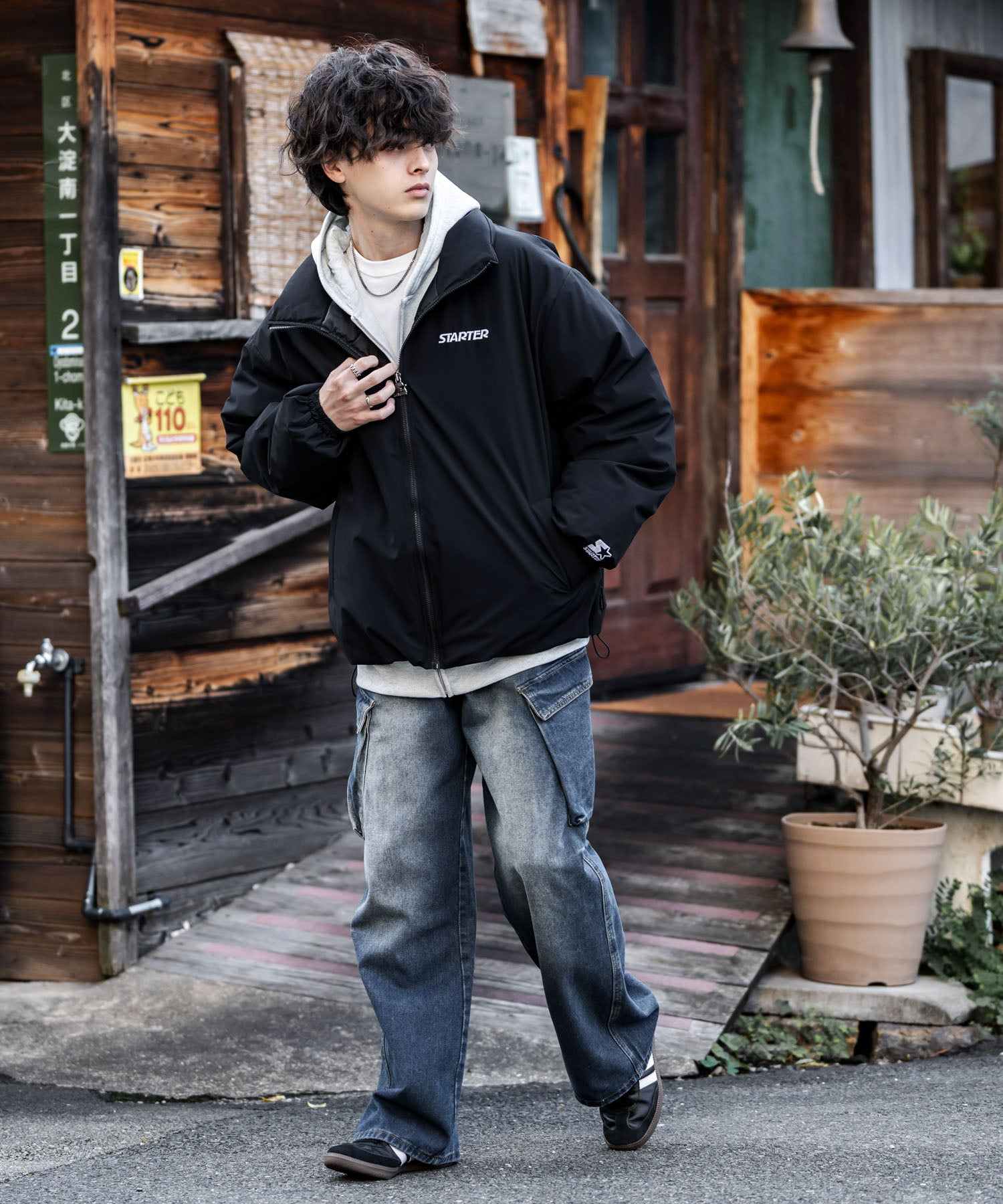 ロッキーモンロー Rocky Monroe ファイバーダウンジャケット 中綿 アウター メンズ レディース ブルゾン ロゴ 刺繍 ワンポイント 撥水 STARTER BLACK LABEL 15012 （カーキ） カーキ