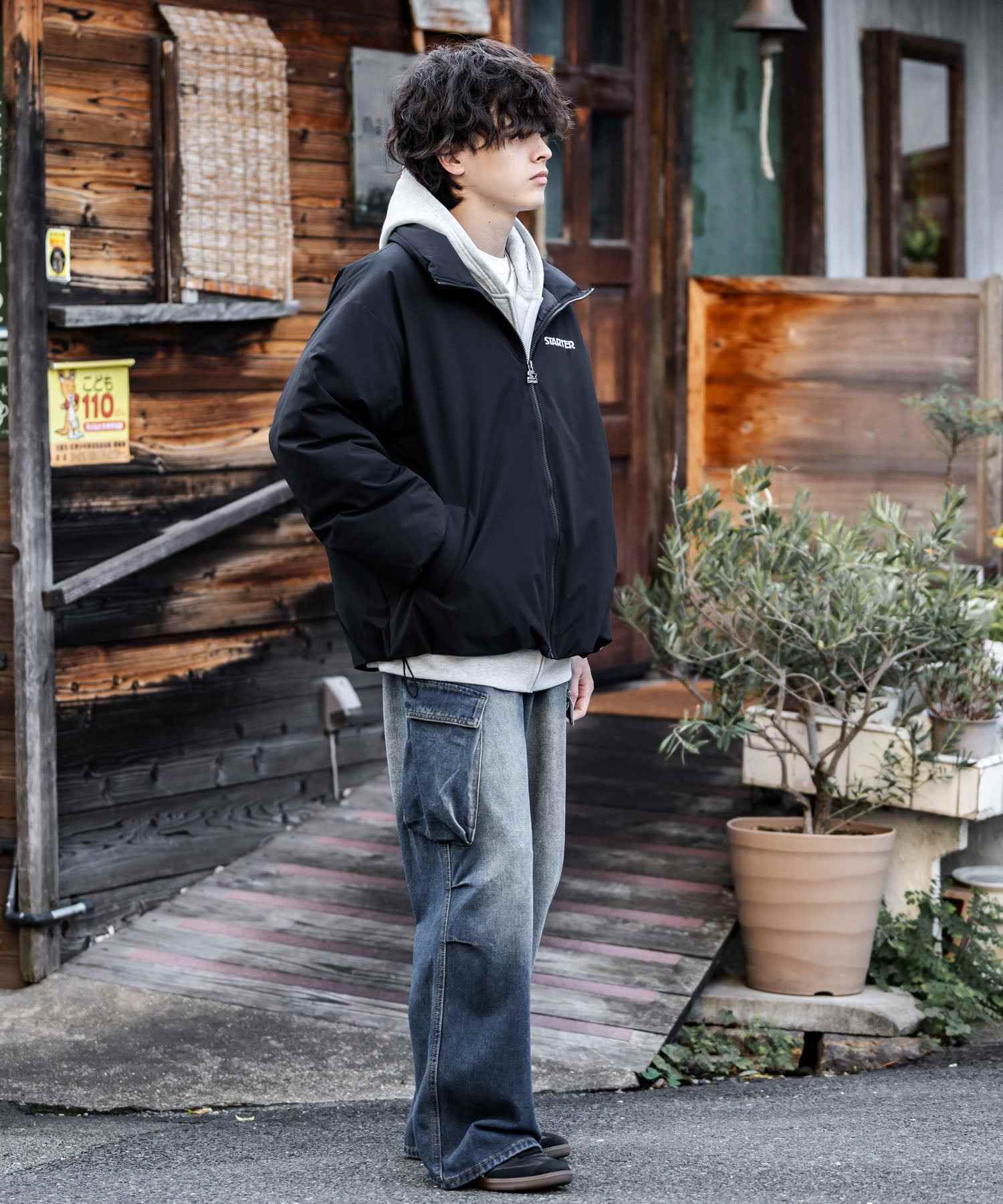 ロッキーモンロー Rocky Monroe ファイバーダウンジャケット 中綿 アウター メンズ レディース ブルゾン ロゴ 刺繍 ワンポイント 撥水 STARTER BLACK LABEL 15012 （カーキ） カーキ