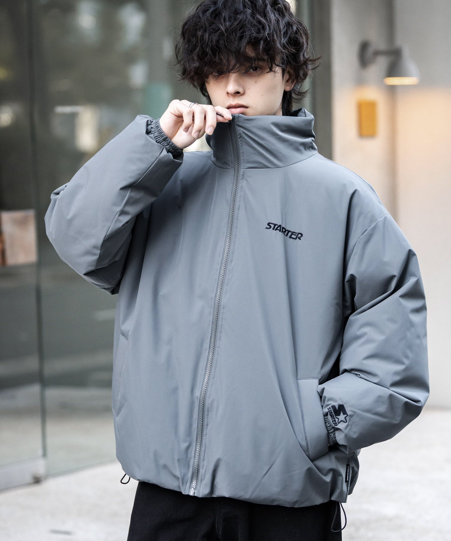 ロッキーモンロー Rocky Monroe ファイバーダウンジャケット 中綿 アウター メンズ レディース ブルゾン ロゴ 刺繍 ワンポイント 撥水 STARTER BLACK LABEL 15012 （カーキ） カーキ