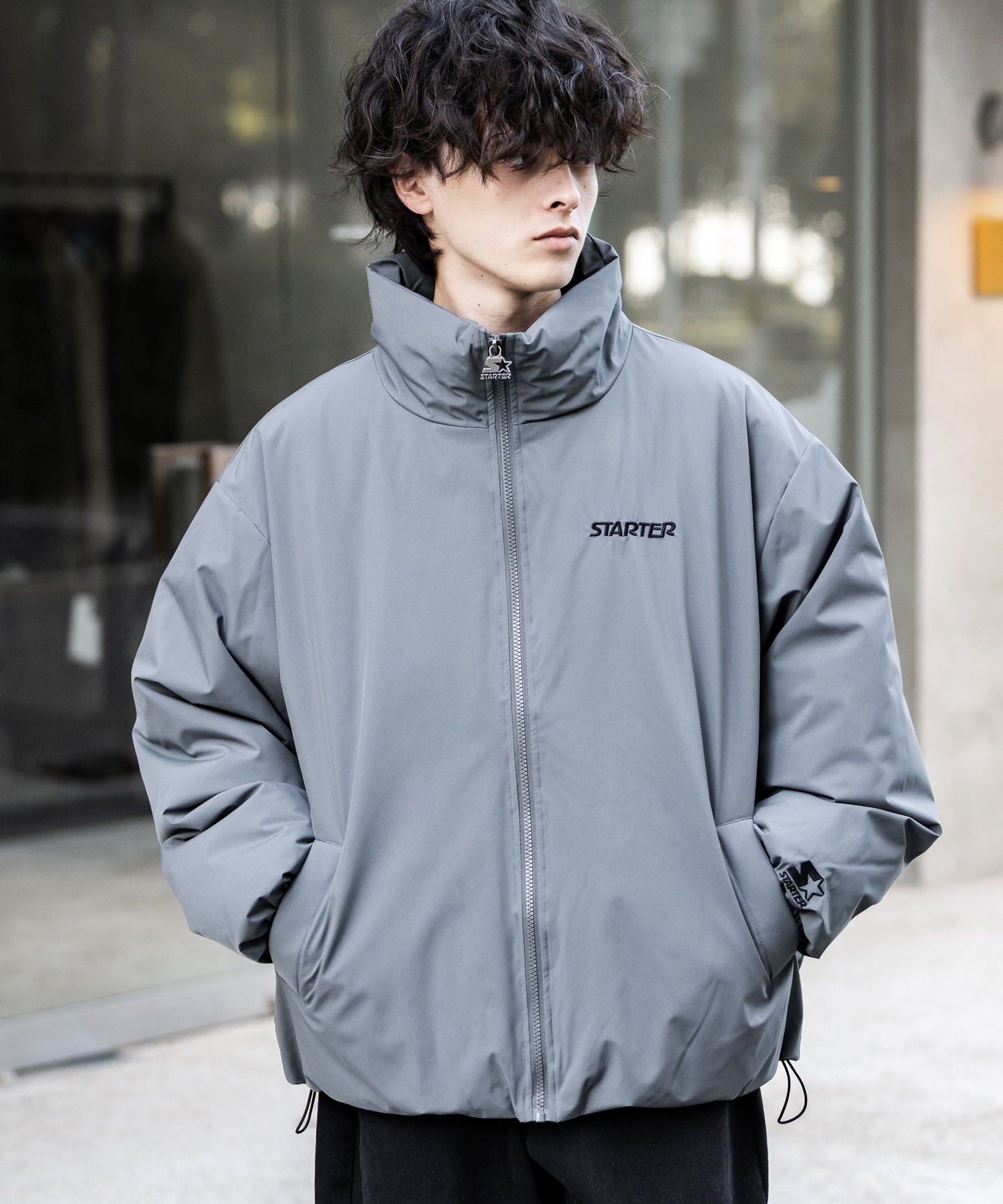 ロッキーモンロー Rocky Monroe ファイバーダウンジャケット 中綿 アウター メンズ レディース ブルゾン ロゴ 刺繍 ワンポイント 撥水 STARTER BLACK LABEL 15012 （カーキ） カーキ