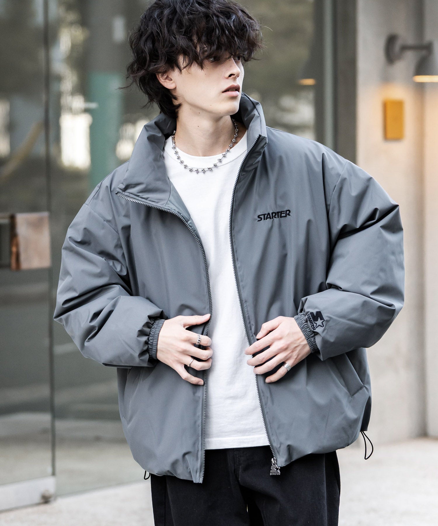 ロッキーモンロー Rocky Monroe ファイバーダウンジャケット 中綿 アウター メンズ レディース ブルゾン ロゴ 刺繍 ワンポイント 撥水 STARTER BLACK LABEL 15012 （カーキ） カーキ