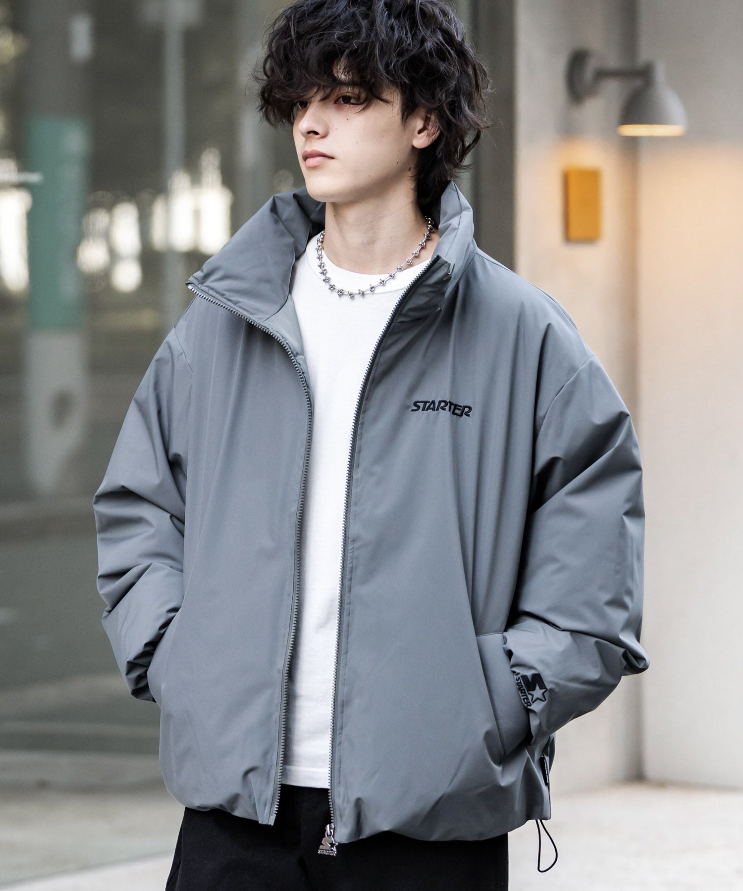 ロッキーモンロー Rocky Monroe ファイバーダウンジャケット 中綿 アウター メンズ レディース ブルゾン ロゴ 刺繍 ワンポイント 撥水 STARTER BLACK LABEL 15012 （カーキ） カーキ