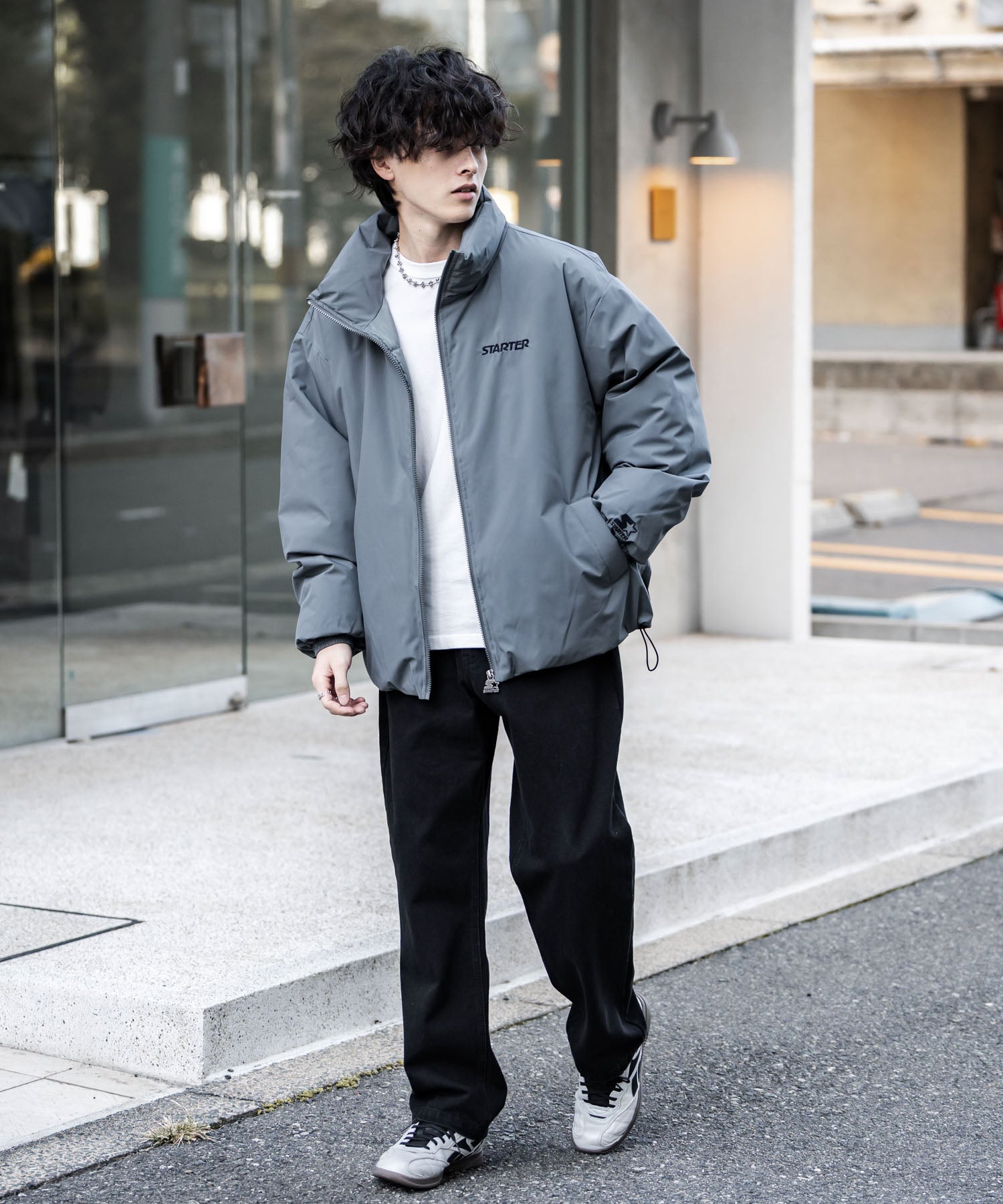 ロッキーモンロー Rocky Monroe ファイバーダウンジャケット 中綿 アウター メンズ レディース ブルゾン ロゴ 刺繍 ワンポイント 撥水 STARTER BLACK LABEL 15012 （カーキ） カーキ