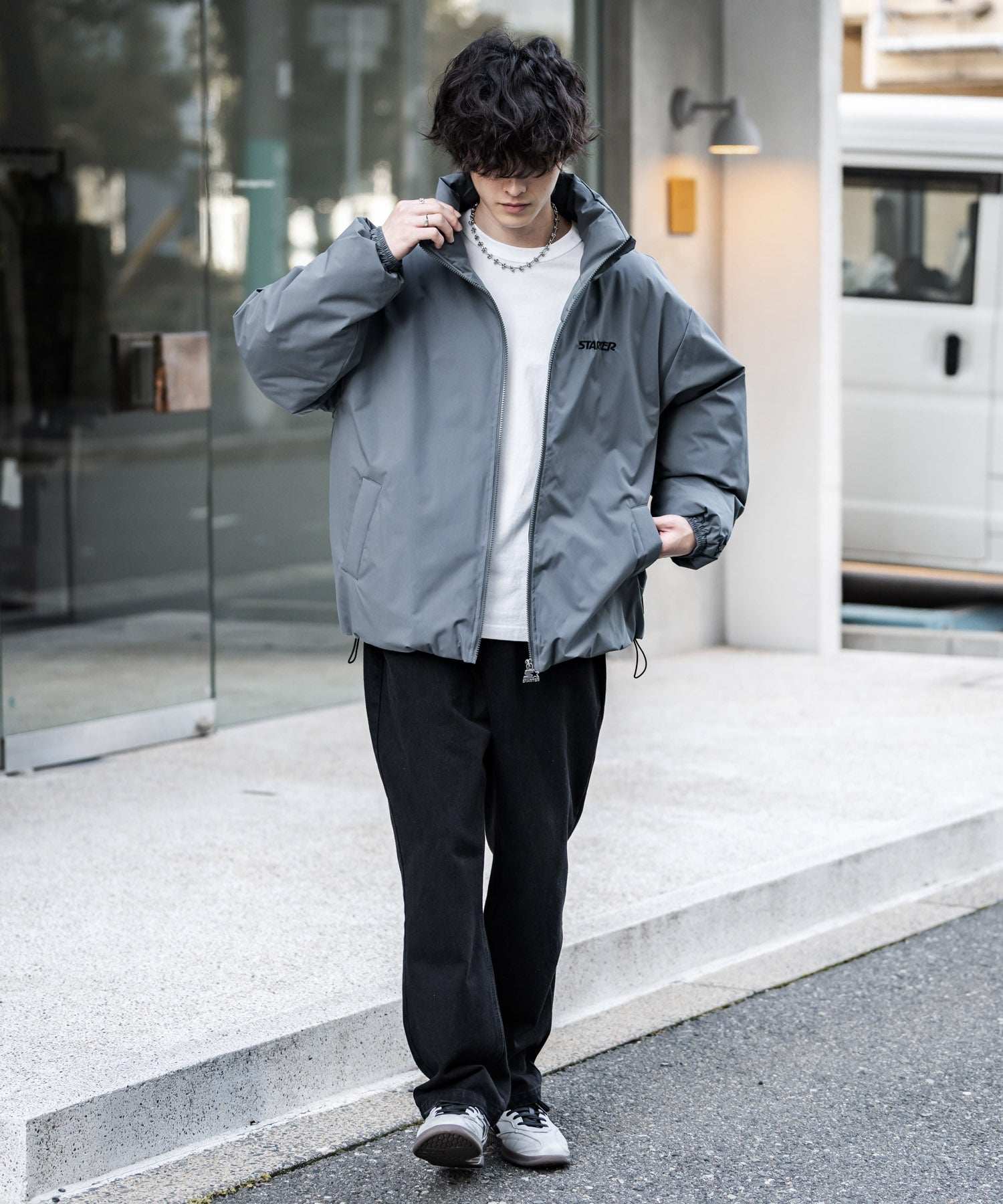 ロッキーモンロー Rocky Monroe ファイバーダウンジャケット 中綿 アウター メンズ レディース ブルゾン ロゴ 刺繍 ワンポイント 撥水 STARTER BLACK LABEL 15012 （カーキ） カーキ