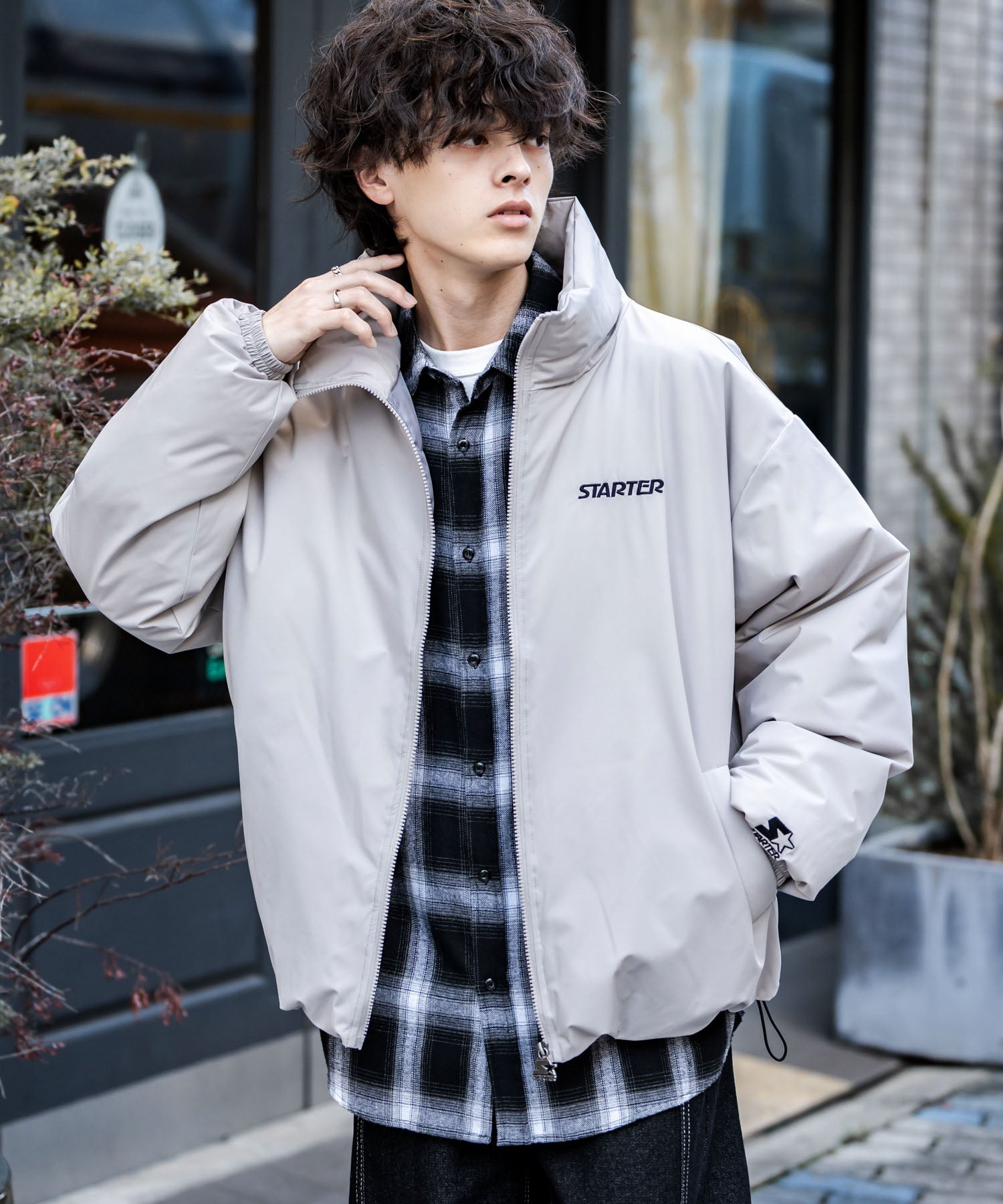 ロッキーモンロー Rocky Monroe ファイバーダウンジャケット 中綿 アウター メンズ レディース ブルゾン ロゴ 刺繍 ワンポイント 撥水 STARTER BLACK LABEL 15012 （カーキ） カーキ