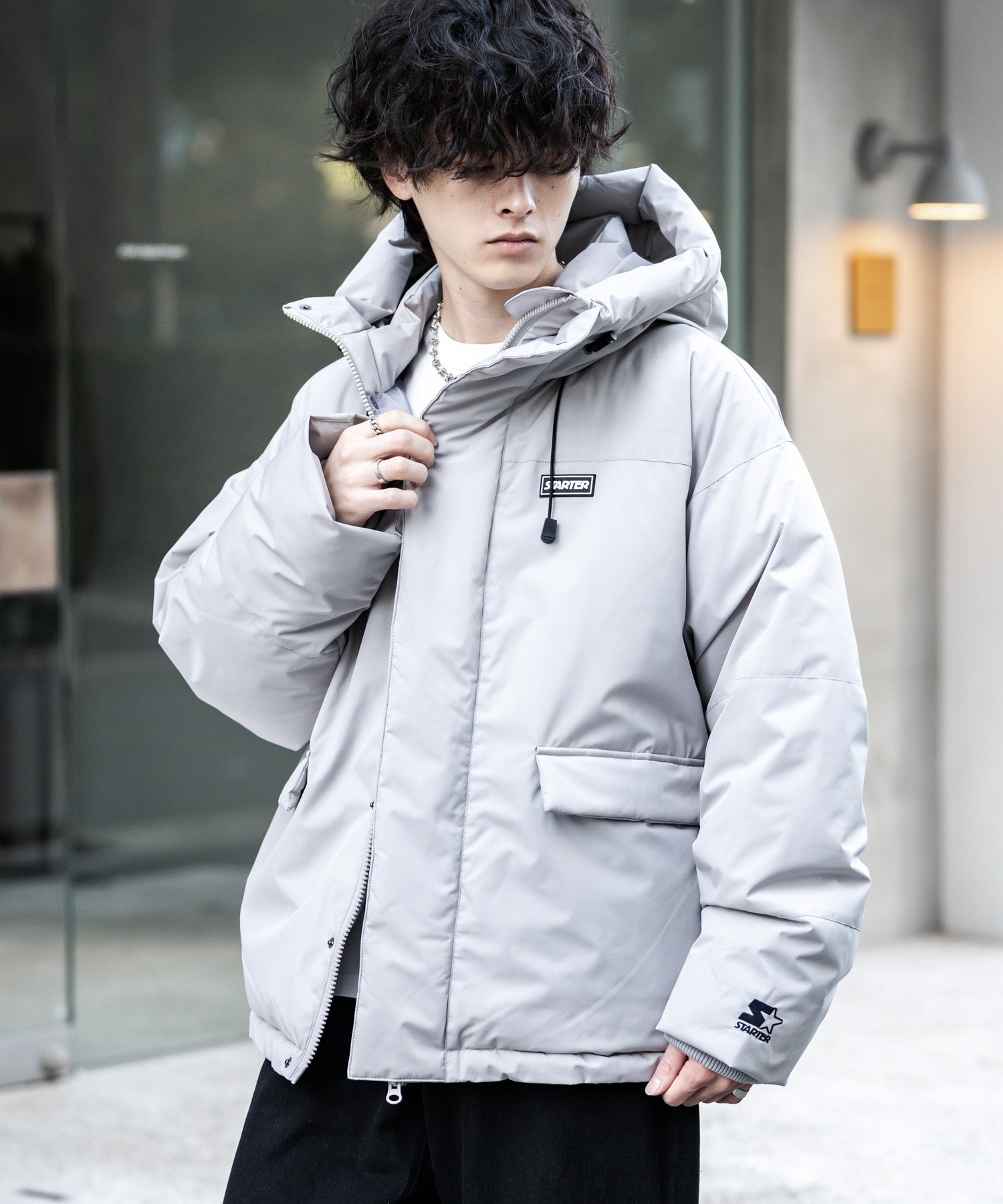 ロッキーモンロー Rocky Monroe ファイバーダウンジャケット 中綿 アウター フードジャケット メンズ レディース ブルゾン ロゴ 刺繍 STARTER BLACK LABEL 15013 （グレー） グレー