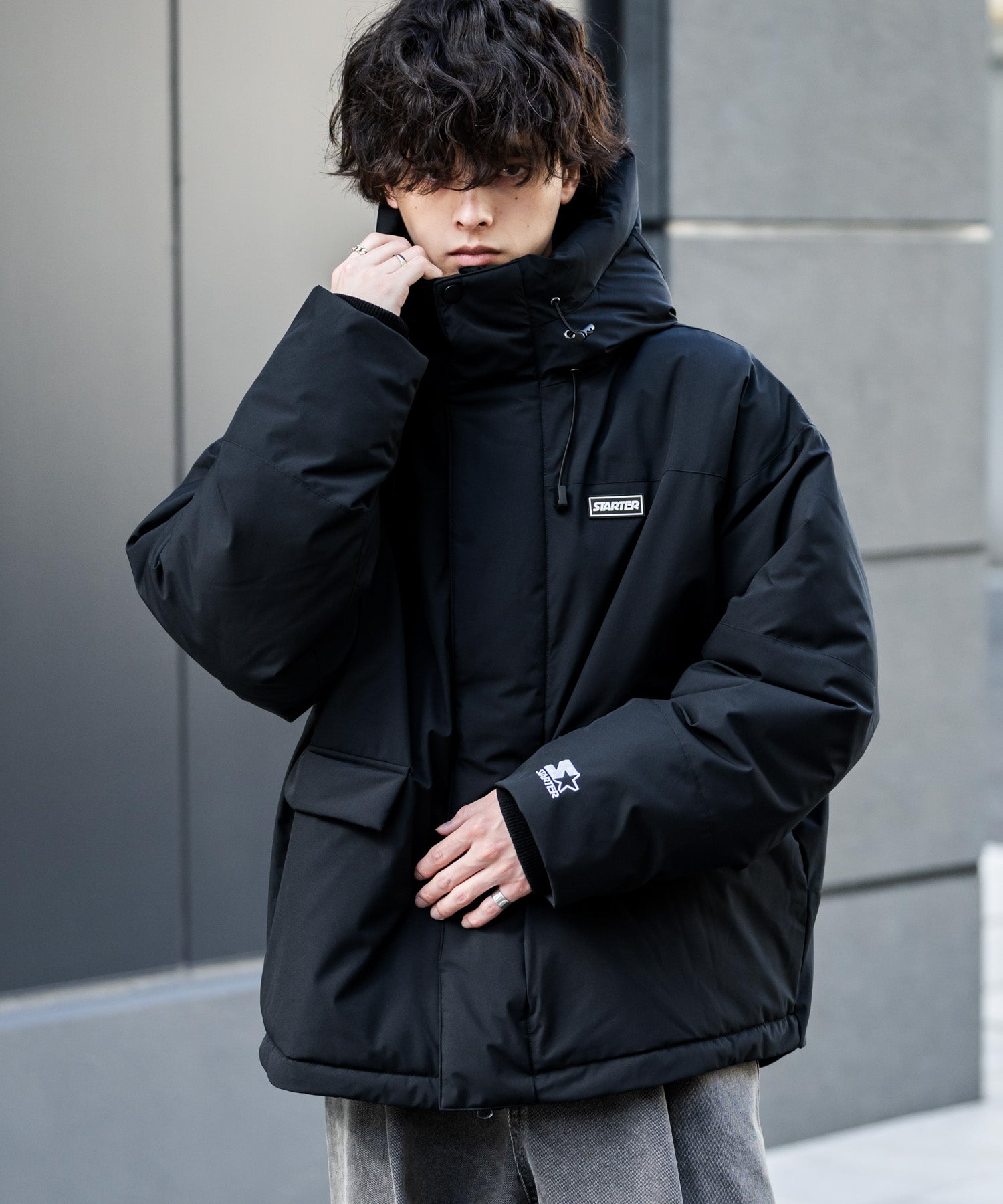 ロッキーモンロー Rocky Monroe ファイバーダウンジャケット 中綿 アウター フードジャケット メンズ レディース ブルゾン ロゴ 刺繍 STARTER BLACK LABEL 15013 （グレー） グレー