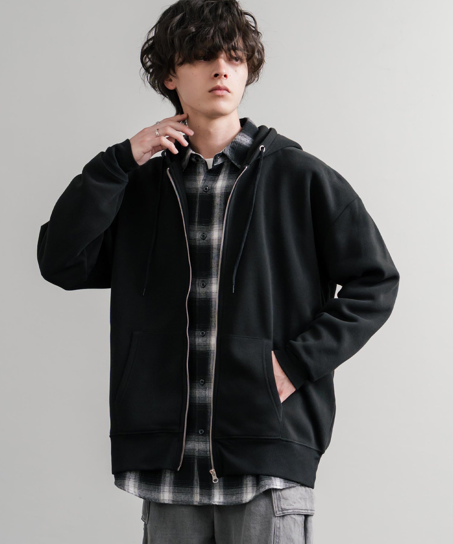 ロッキーモンロー Rocky Monroe パーカー フルジップ 裏起毛 メンズ レディース 無地 フーディー 綿タッチ オーバーサイズ ビッグシルエット ルーズ リラックス ルームウェア 14987 （4.ブラック） 4.ブラック