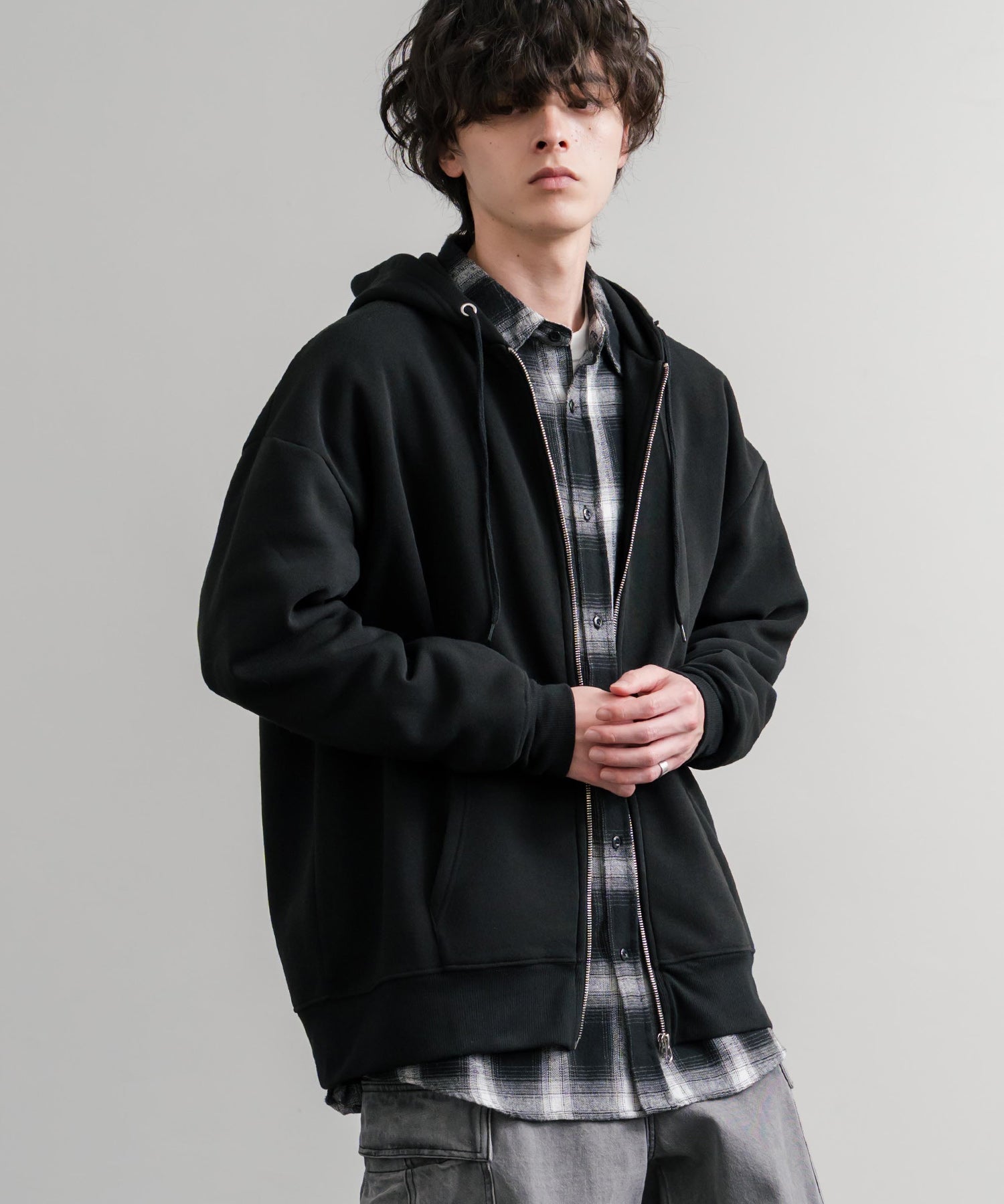 ロッキーモンロー Rocky Monroe パーカー フルジップ 裏起毛 メンズ レディース 無地 フーディー 綿タッチ オーバーサイズ ビッグシルエット ルーズ リラックス ルームウェア 14987 （4.ブラック） 4.ブラック