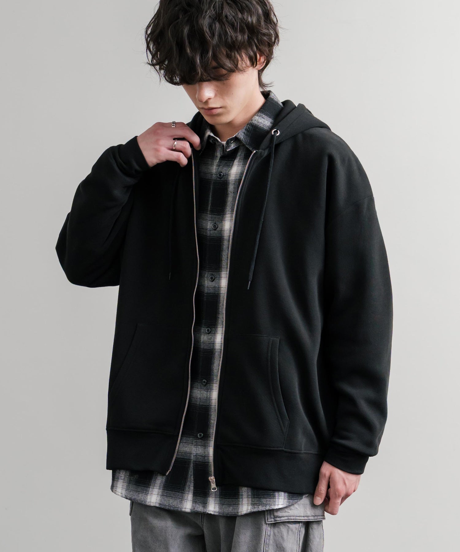 ロッキーモンロー Rocky Monroe パーカー フルジップ 裏起毛 メンズ レディース 無地 フーディー 綿タッチ オーバーサイズ ビッグシルエット ルーズ リラックス ルームウェア 14987 （4.ブラック） 4.ブラック