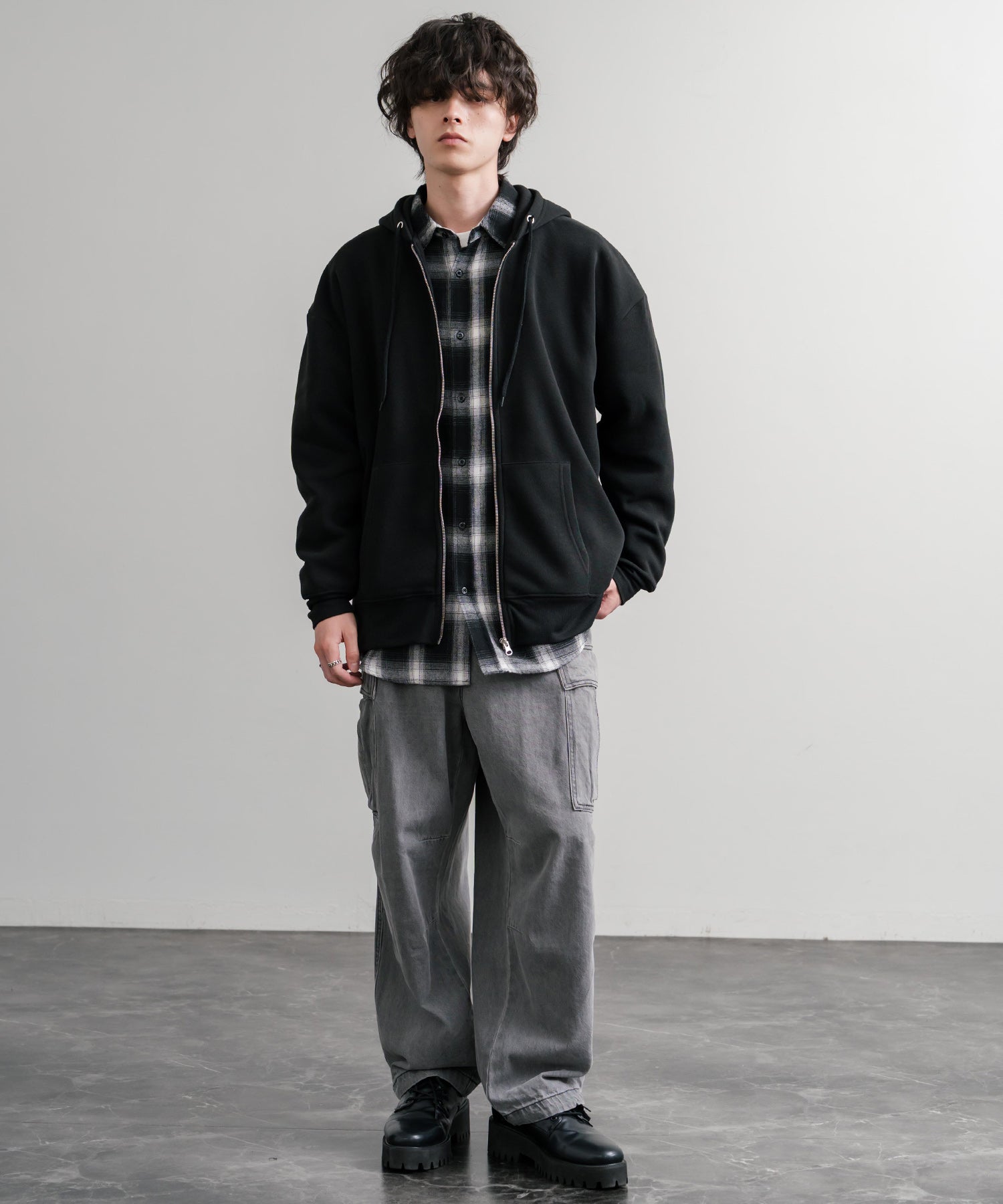 ロッキーモンロー Rocky Monroe パーカー フルジップ 裏起毛 メンズ レディース 無地 フーディー 綿タッチ オーバーサイズ ビッグシルエット ルーズ リラックス ルームウェア 14987 （4.ブラック） 4.ブラック