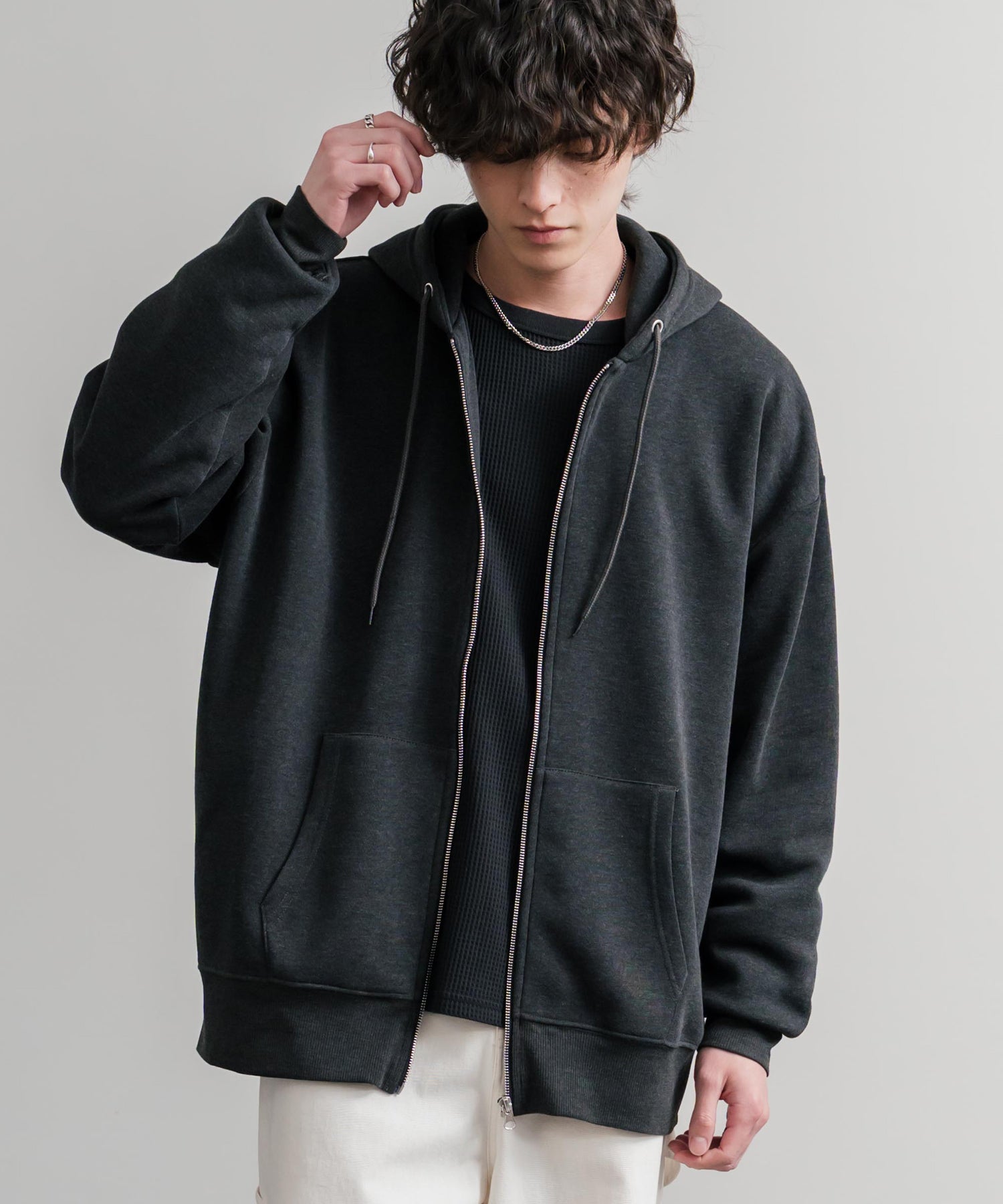 ロッキーモンロー Rocky Monroe パーカー フルジップ 裏起毛 メンズ レディース 無地 フーディー 綿タッチ オーバーサイズ ビッグシルエット ルーズ リラックス ルームウェア 14987 （4.ブラック） 4.ブラック