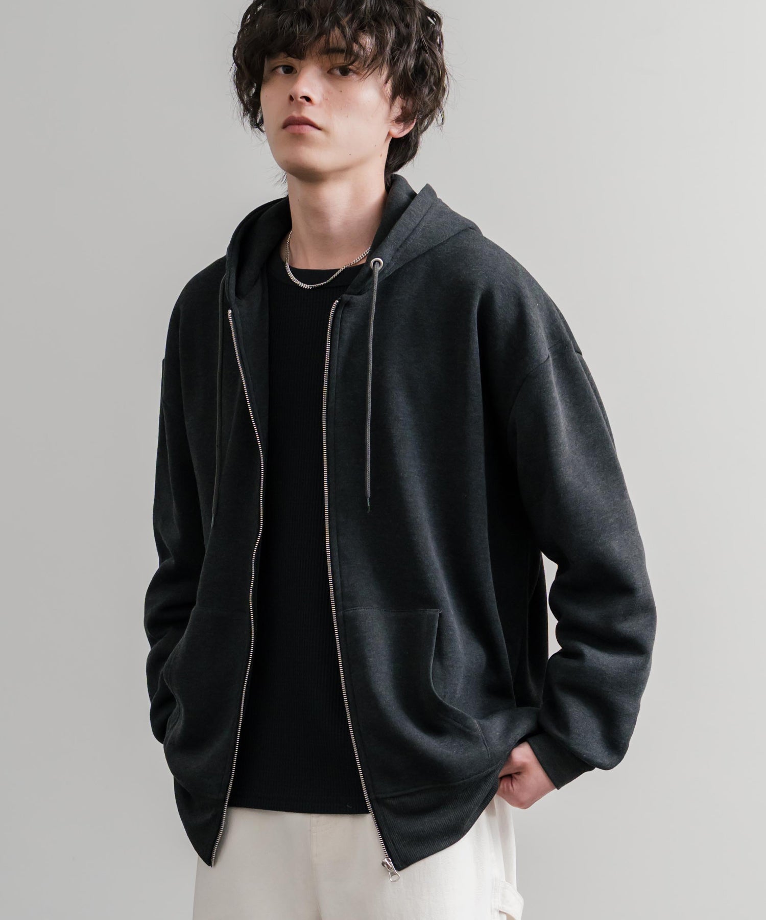 ロッキーモンロー Rocky Monroe パーカー フルジップ 裏起毛 メンズ レディース 無地 フーディー 綿タッチ オーバーサイズ ビッグシルエット ルーズ リラックス ルームウェア 14987 （4.ブラック） 4.ブラック