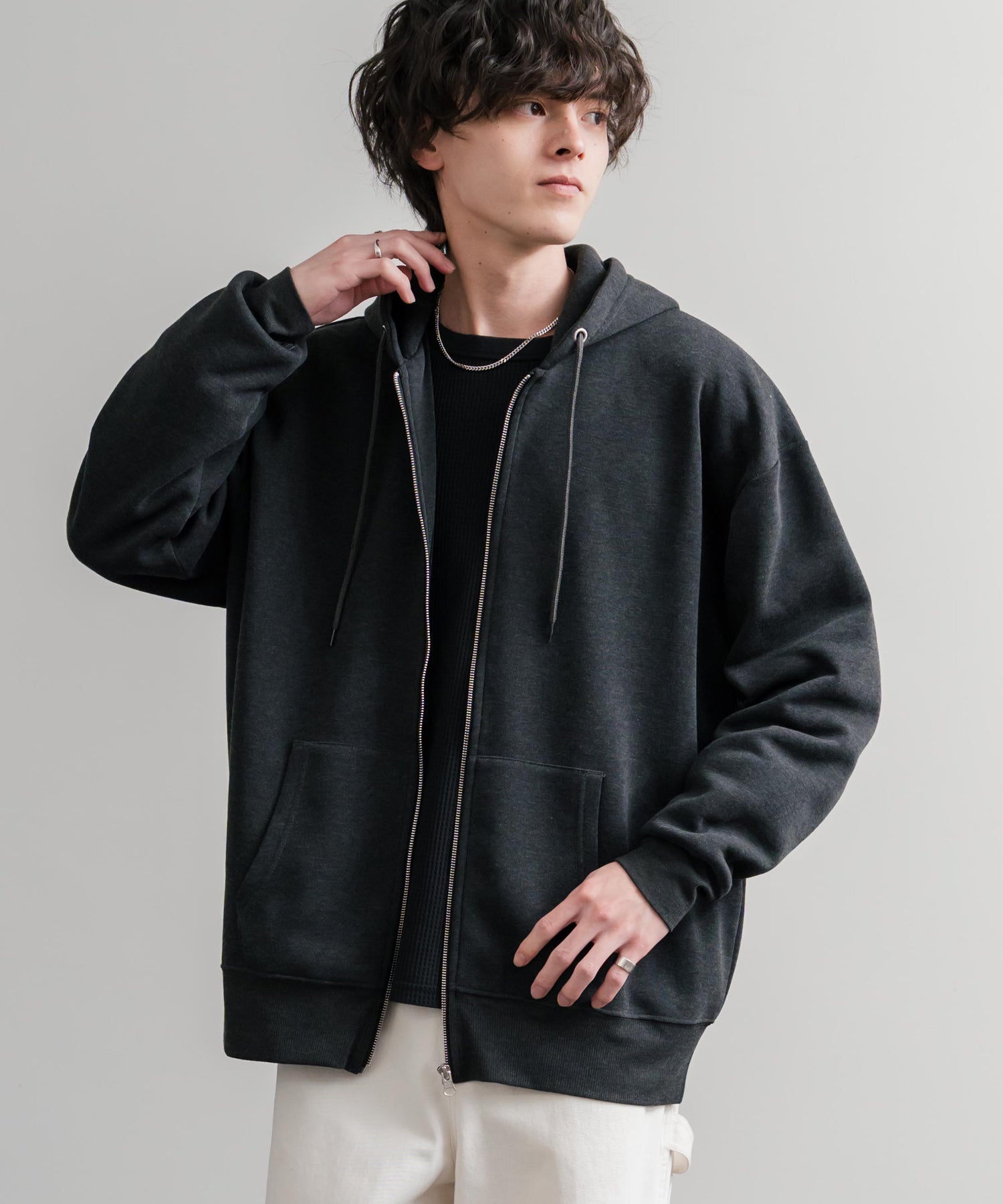 ロッキーモンロー Rocky Monroe パーカー フルジップ 裏起毛 メンズ レディース 無地 フーディー 綿タッチ オーバーサイズ ビッグシルエット ルーズ リラックス ルームウェア 14987 （4.ブラック） 4.ブラック