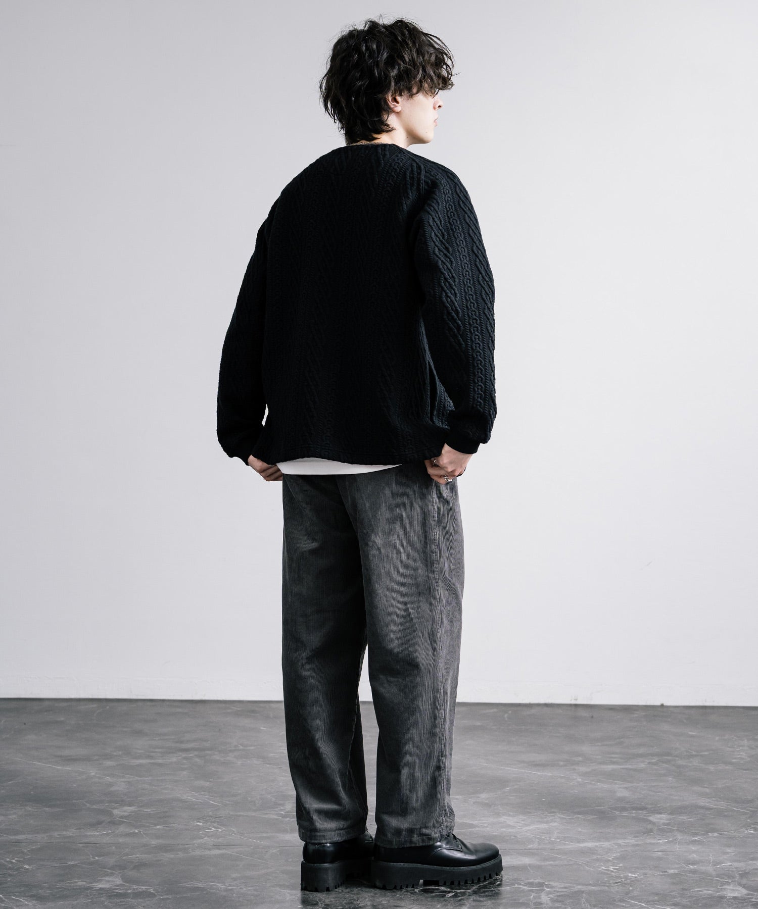 ロッキーモンロー Rocky Monroe ノーカラージャケット ブルゾン キルティングライナー メンズ カーディガン クロス ケーブル 国産 Upscape Audience AUD7330 15388 （ケーブルブラック） ケーブルブラック