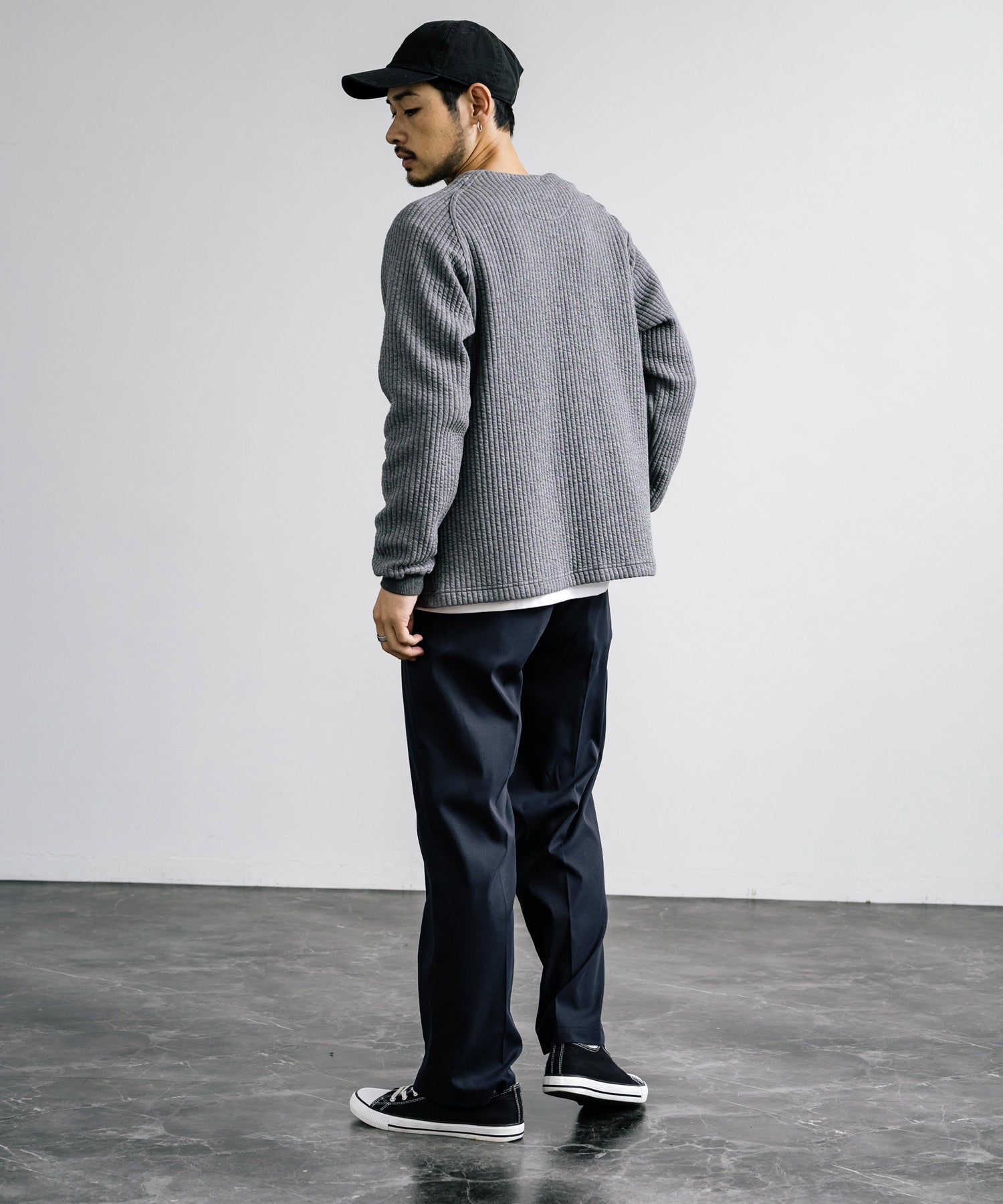 ロッキーモンロー Rocky Monroe ノーカラージャケット ブルゾン キルティングライナー メンズ カーディガン クロス ケーブル 国産 Upscape Audience AUD7330 15388 （ケーブルブラック） ケーブルブラック