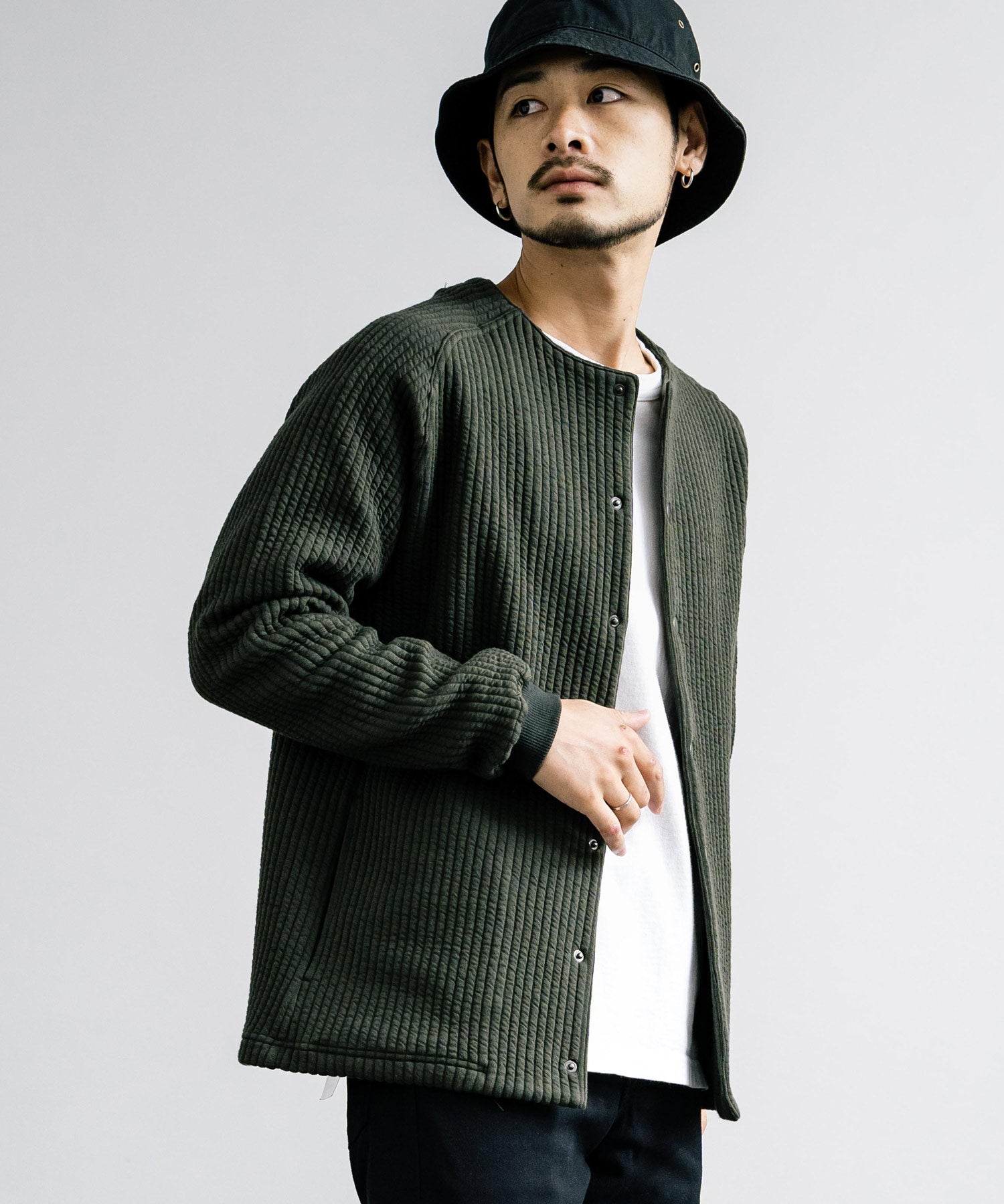 ロッキーモンロー Rocky Monroe ノーカラージャケット ブルゾン キルティングライナー メンズ カーディガン クロス ケーブル 国産 Upscape Audience AUD7330 15388 （ケーブルブラック） ケーブルブラック