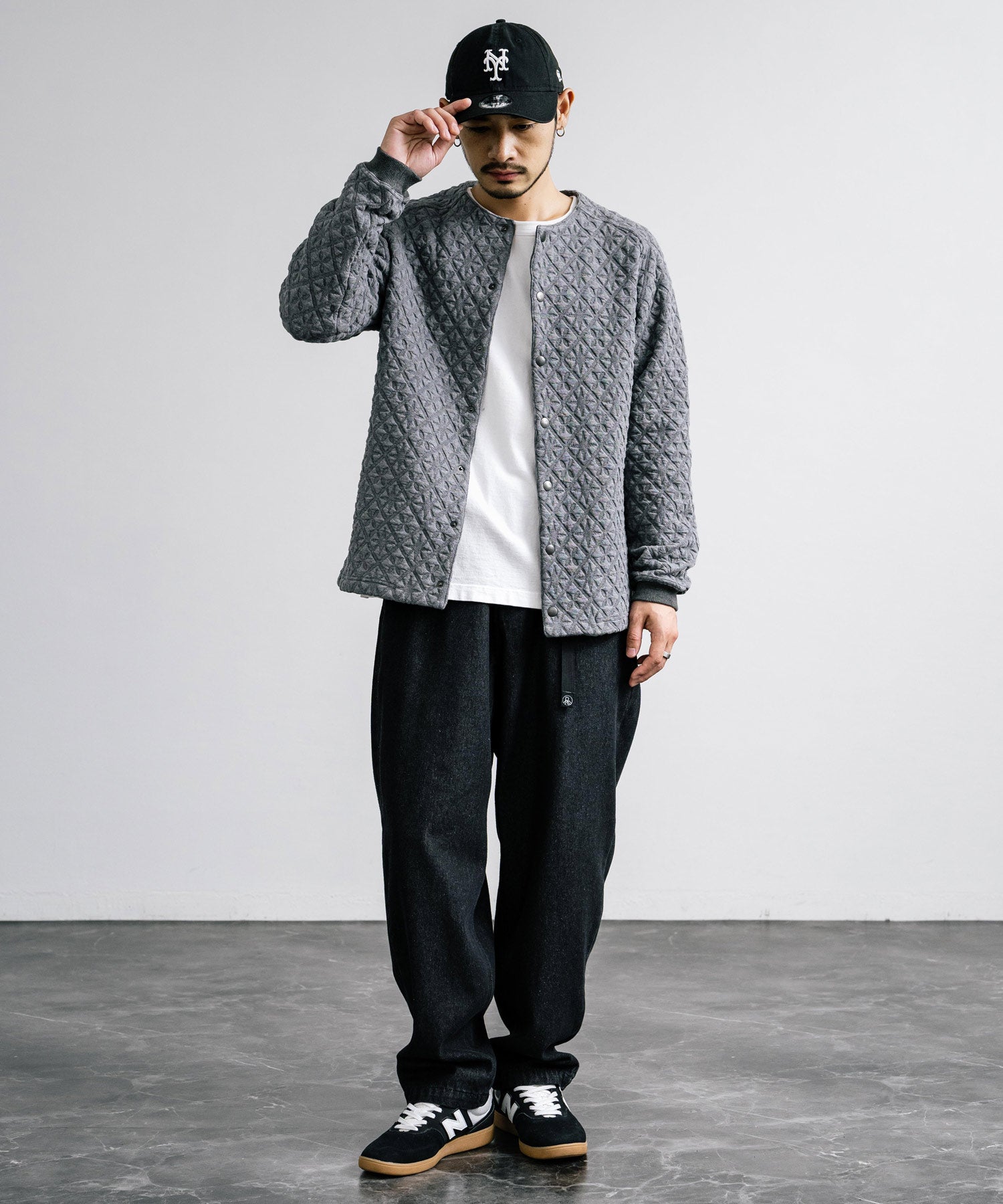 ロッキーモンロー Rocky Monroe ノーカラージャケット ブルゾン キルティングライナー メンズ カーディガン クロス ケーブル 国産 Upscape Audience AUD7330 15388 （ケーブルブラック） ケーブルブラック