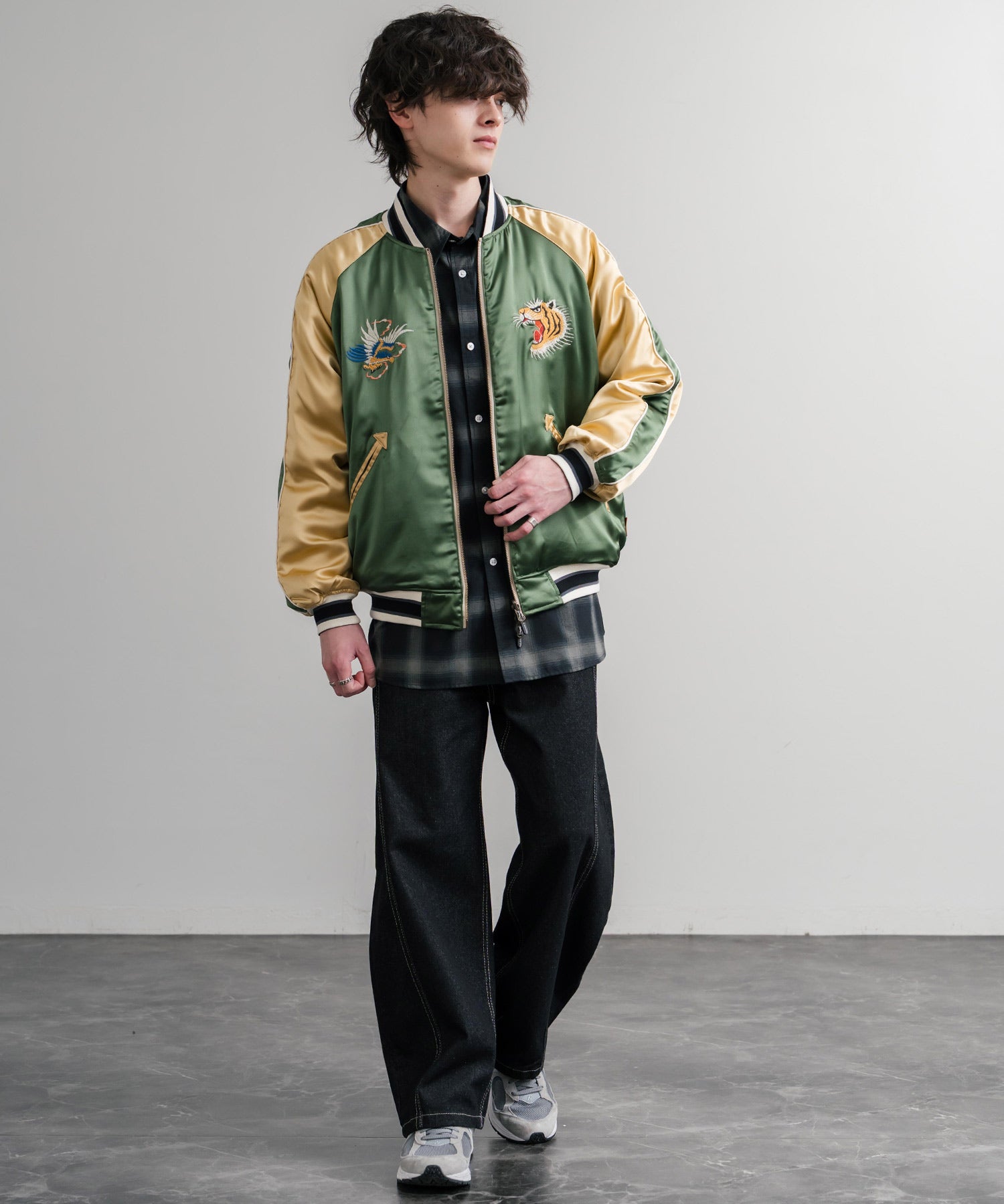 ロッキーモンロー Rocky Monroe スカジャン リバーシブル 2WAY MA-1 メンズ レディース 短丈 ショート丈 スーベニア 刺繍 虎 KRIFF MAYER 2515102 14883 （65.グリーン） 65.グリーン