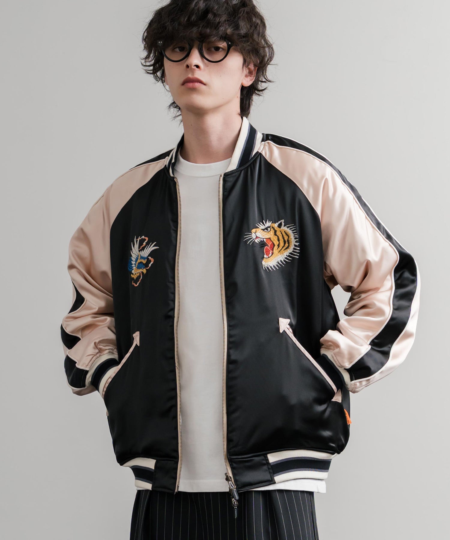 ロッキーモンロー Rocky Monroe スカジャン リバーシブル 2WAY MA-1 メンズ レディース 短丈 ショート丈 スーベニア 刺繍 虎 KRIFF MAYER 2515102 14883 （65.グリーン） 65.グリーン