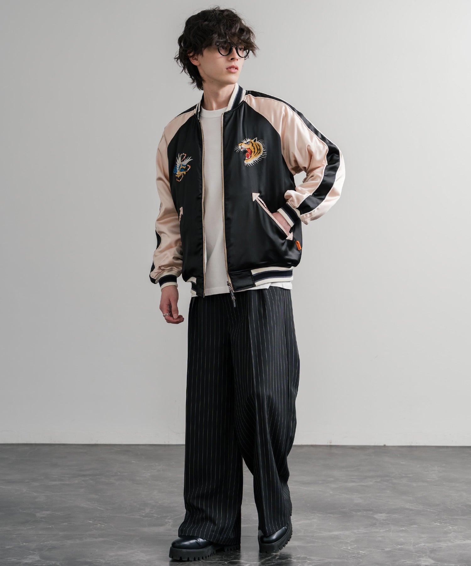 ロッキーモンロー Rocky Monroe スカジャン リバーシブル 2WAY MA-1 メンズ レディース 短丈 ショート丈 スーベニア 刺繍 虎 KRIFF MAYER 2515102 14883 （65.グリーン） 65.グリーン