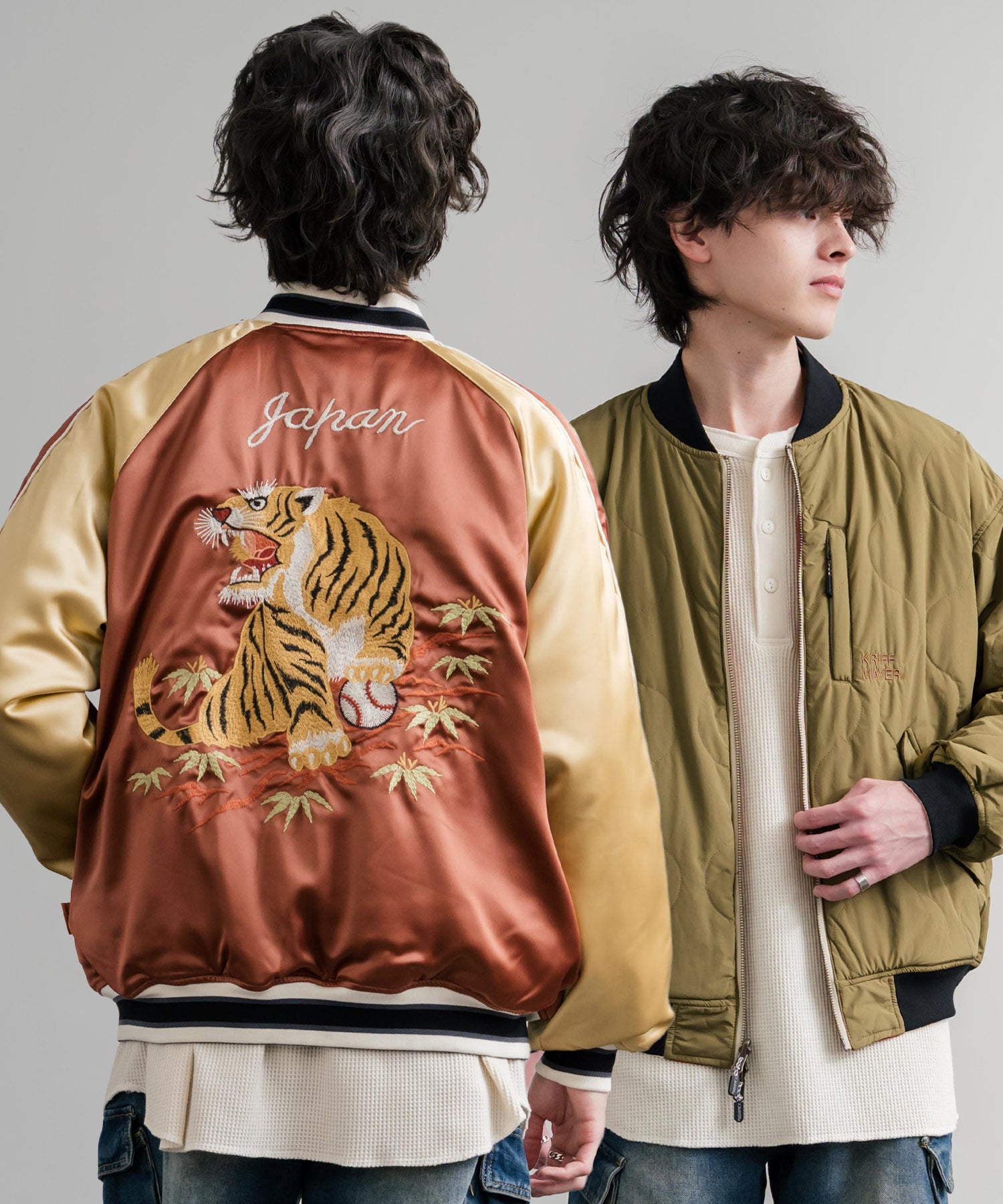 ロッキーモンロー Rocky Monroe スカジャン リバーシブル 2WAY MA-1 メンズ レディース 短丈 ショート丈 スーベニア 刺繍 虎 KRIFF MAYER 2515102 14883 （65.グリーン） 65.グリーン