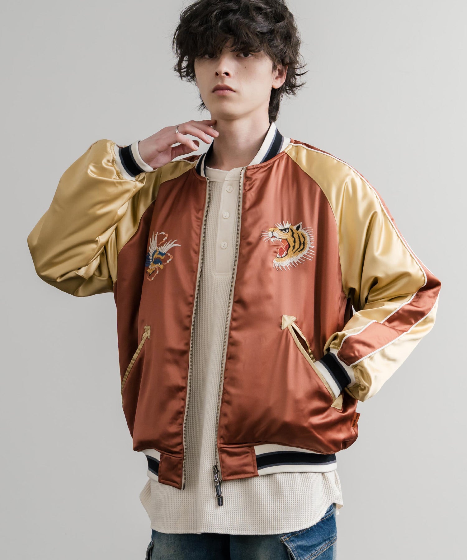 ロッキーモンロー Rocky Monroe スカジャン リバーシブル 2WAY MA-1 メンズ レディース 短丈 ショート丈 スーベニア 刺繍 虎 KRIFF MAYER 2515102 14883 （65.グリーン） 65.グリーン