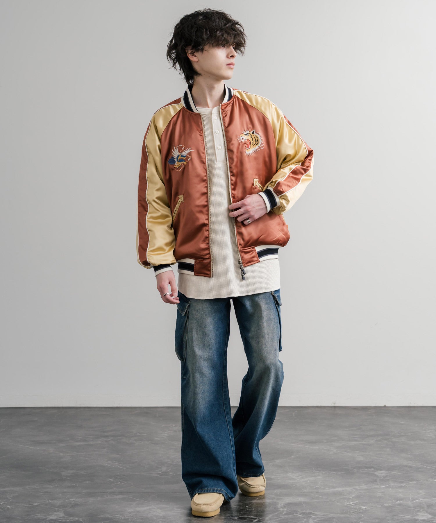 ロッキーモンロー Rocky Monroe スカジャン リバーシブル 2WAY MA-1 メンズ レディース 短丈 ショート丈 スーベニア 刺繍 虎 KRIFF MAYER 2515102 14883 （65.グリーン） 65.グリーン