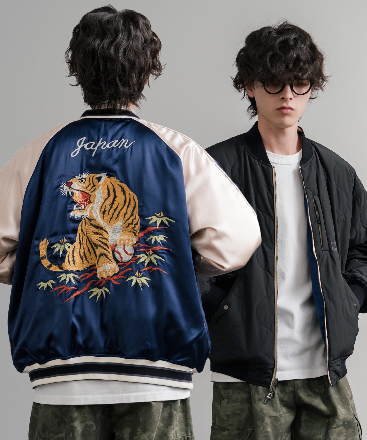 ロッキーモンロー Rocky Monroe スカジャン リバーシブル 2WAY MA-1 メンズ レディース 短丈 ショート丈 スーベニア 刺繍 虎 KRIFF MAYER 2515102 14883 （65.グリーン） 65.グリーン