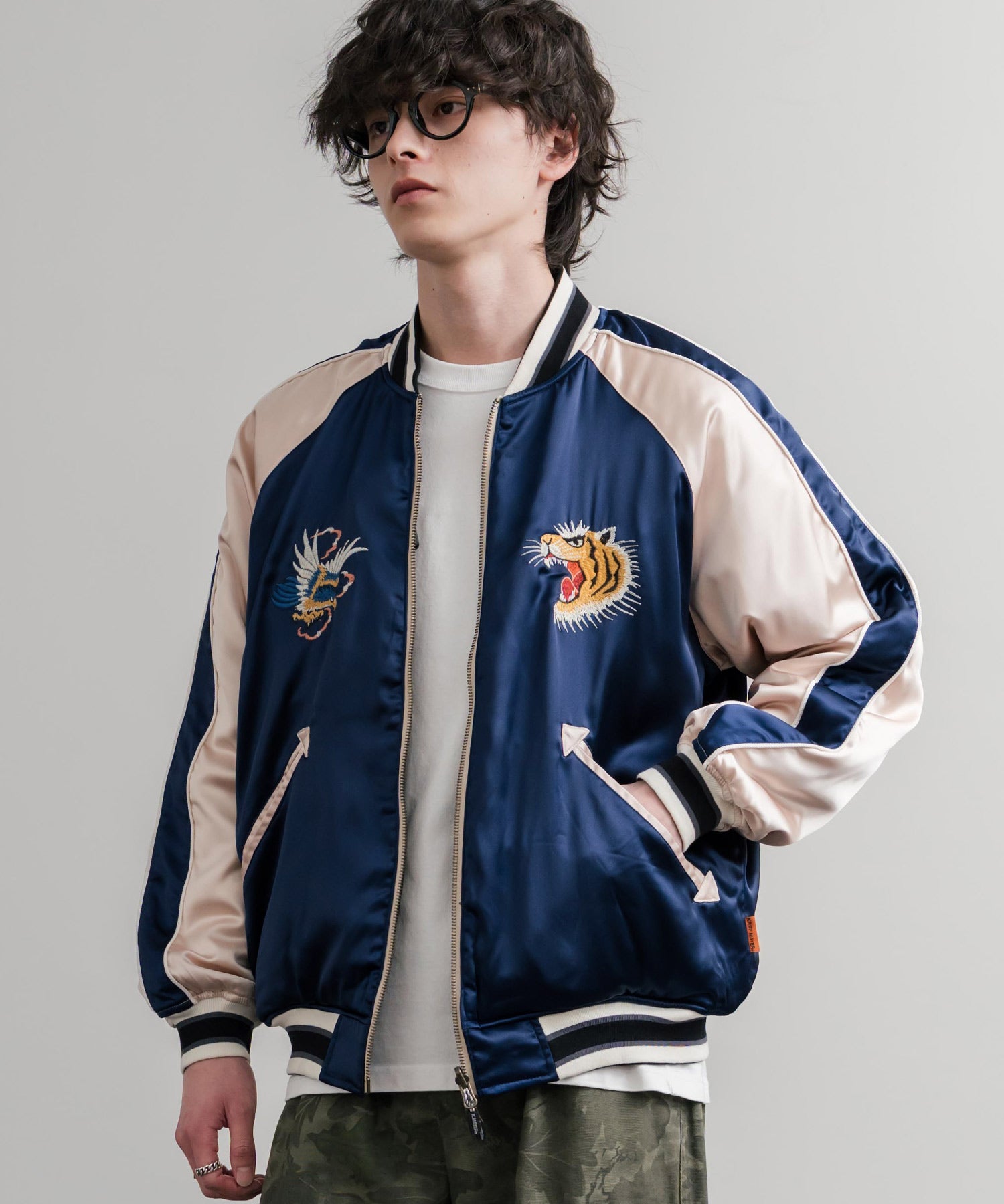 ロッキーモンロー Rocky Monroe スカジャン リバーシブル 2WAY MA-1 メンズ レディース 短丈 ショート丈 スーベニア 刺繍 虎 KRIFF MAYER 2515102 14883 （65.グリーン） 65.グリーン