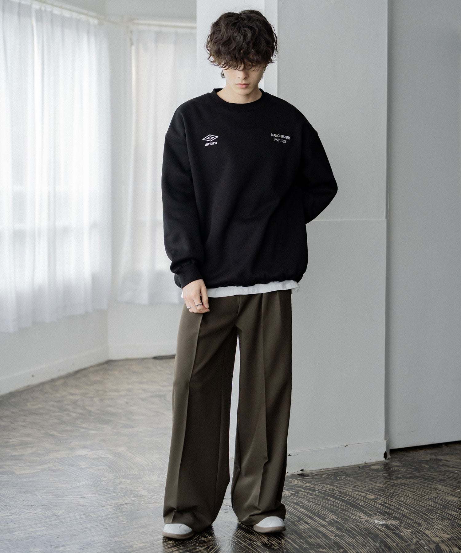 ロッキーモンロー Rocky Monroe ワイドスラックス セミワイド メンズ イージー ストレート 2タック ストレッチ センタープレス 無地 ピンストライプ リラックス ゆったり カジュアル 15248 （ブラウン） ブラウン