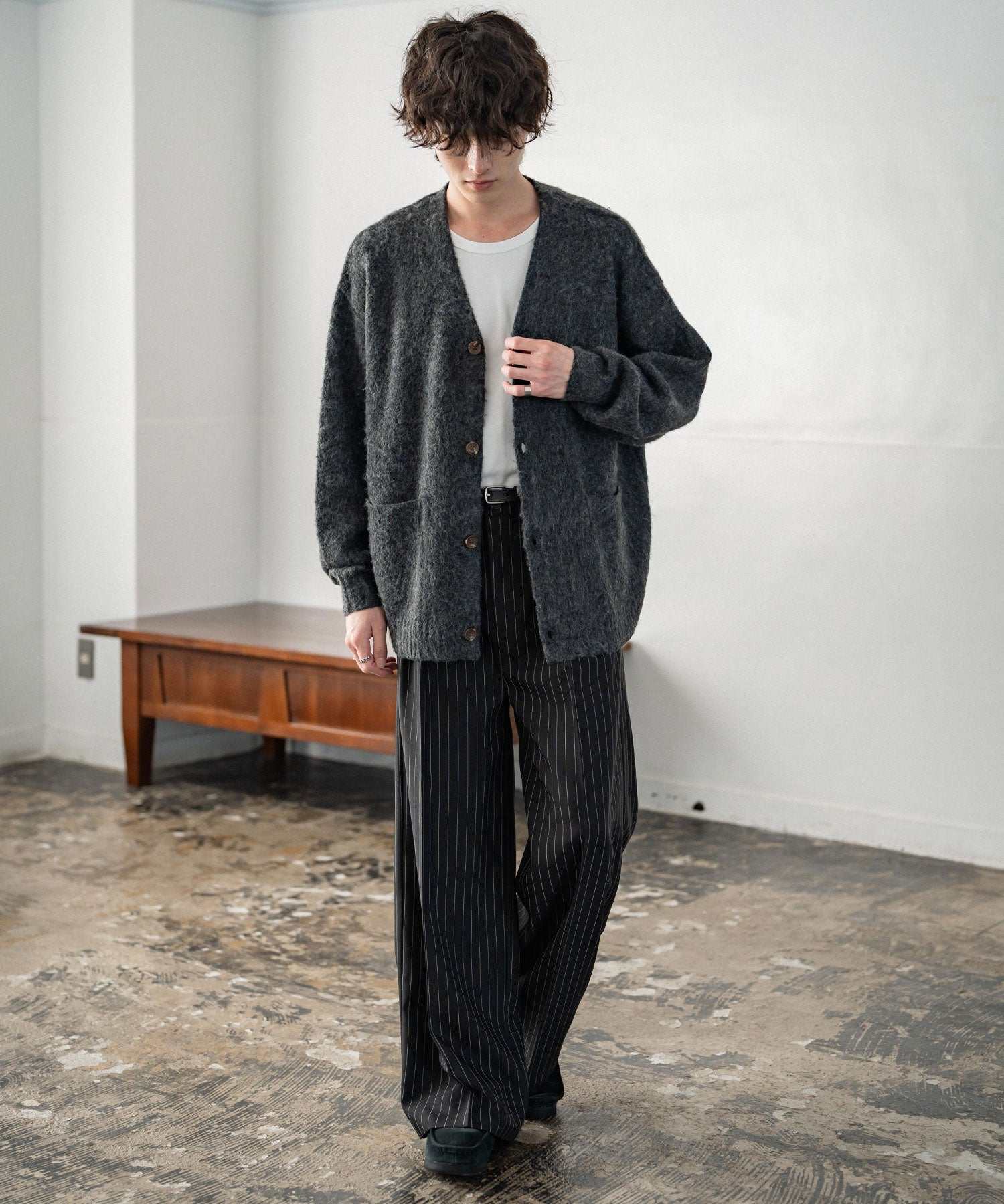 ロッキーモンロー Rocky Monroe ワイドスラックス セミワイド メンズ イージー ストレート 2タック ストレッチ センタープレス 無地 ピンストライプ リラックス ゆったり カジュアル 15248 （ブラウン） ブラウン