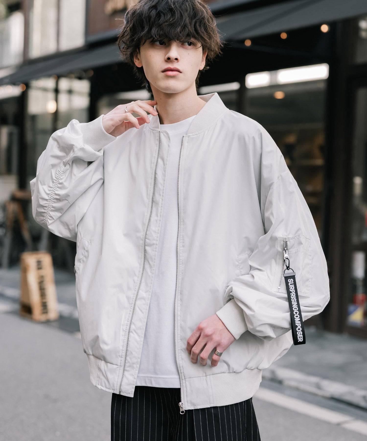 ロッキーモンロー Rocky Monroe MA-1 フライトジャケット ブルゾン 新色追加 メンズ レディース ライトアウター オーバーサイズ バルーンスリーブ 無地 撥水 DEWSPO 15293 （ホワイト） ホワイト