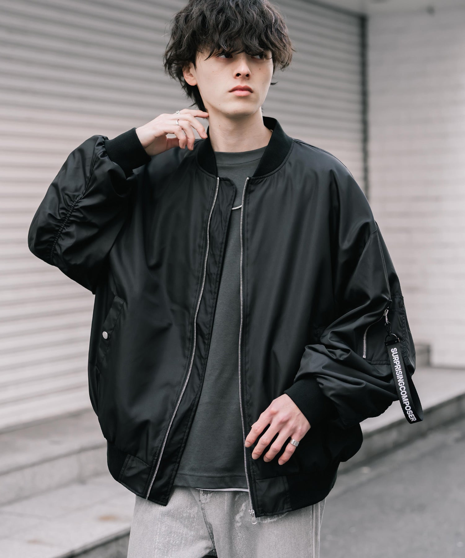 ロッキーモンロー Rocky Monroe MA-1 フライトジャケット ブルゾン 新色追加 メンズ レディース ライトアウター オーバーサイズ バルーンスリーブ 無地 撥水 DEWSPO 15293 （ホワイト） ホワイト