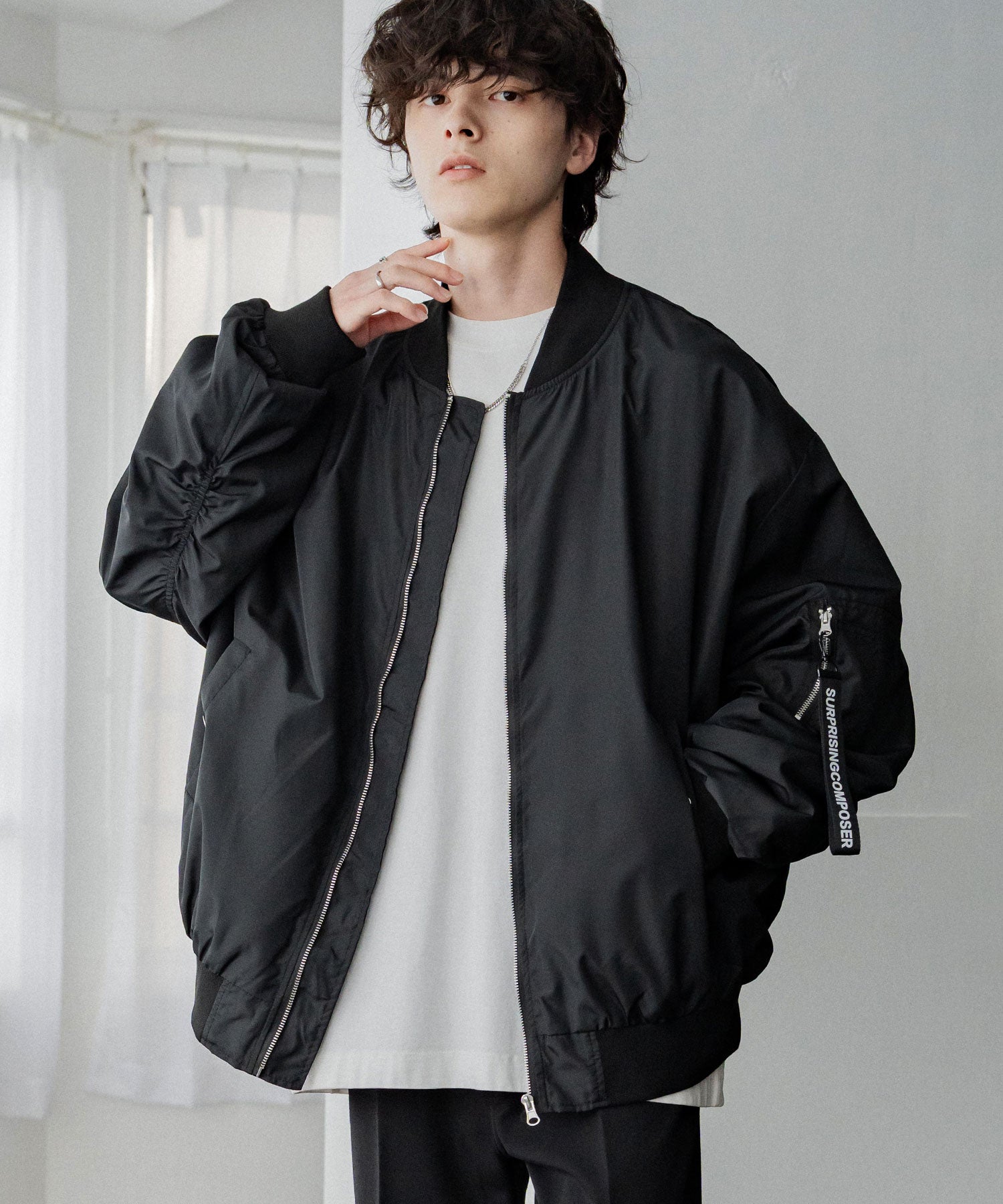 ロッキーモンロー Rocky Monroe MA-1 フライトジャケット ブルゾン 新色追加 メンズ レディース ライトアウター オーバーサイズ バルーンスリーブ 無地 撥水 DEWSPO 15293 （ホワイト） ホワイト
