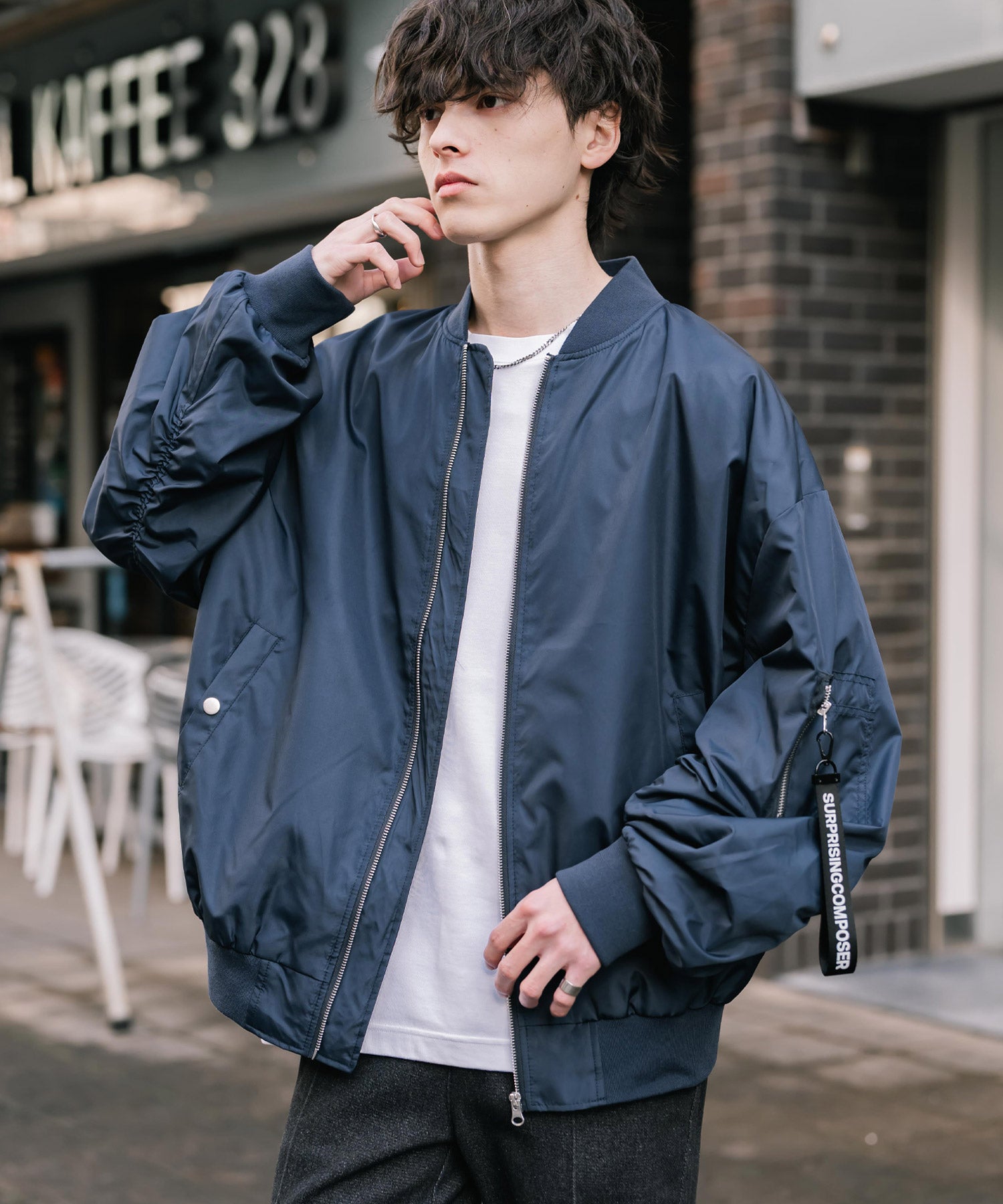 ロッキーモンロー Rocky Monroe MA-1 フライトジャケット ブルゾン 新色追加 メンズ レディース ライトアウター オーバーサイズ バルーンスリーブ 無地 撥水 DEWSPO 15293 （ネイビー） ネイビー