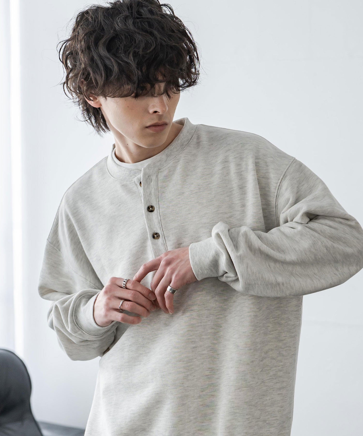 ロッキーモンロー Rocky Monroe トレーナー スウェット 裏毛 ヘンリーネック メンズ レディース 裏パイル 長袖 Tシャツ カットソー オーバーサイズ レイヤード セットアップ対応 15436 （ネイビー） ネイビー