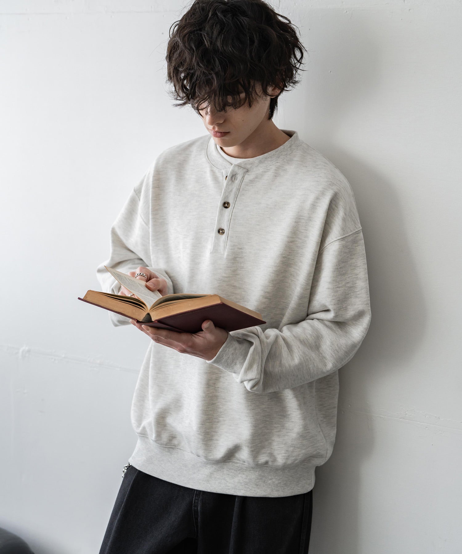 ロッキーモンロー Rocky Monroe トレーナー スウェット 裏毛 ヘンリーネック メンズ レディース 裏パイル 長袖 Tシャツ カットソー オーバーサイズ レイヤード セットアップ対応 15436 （ネイビー） ネイビー