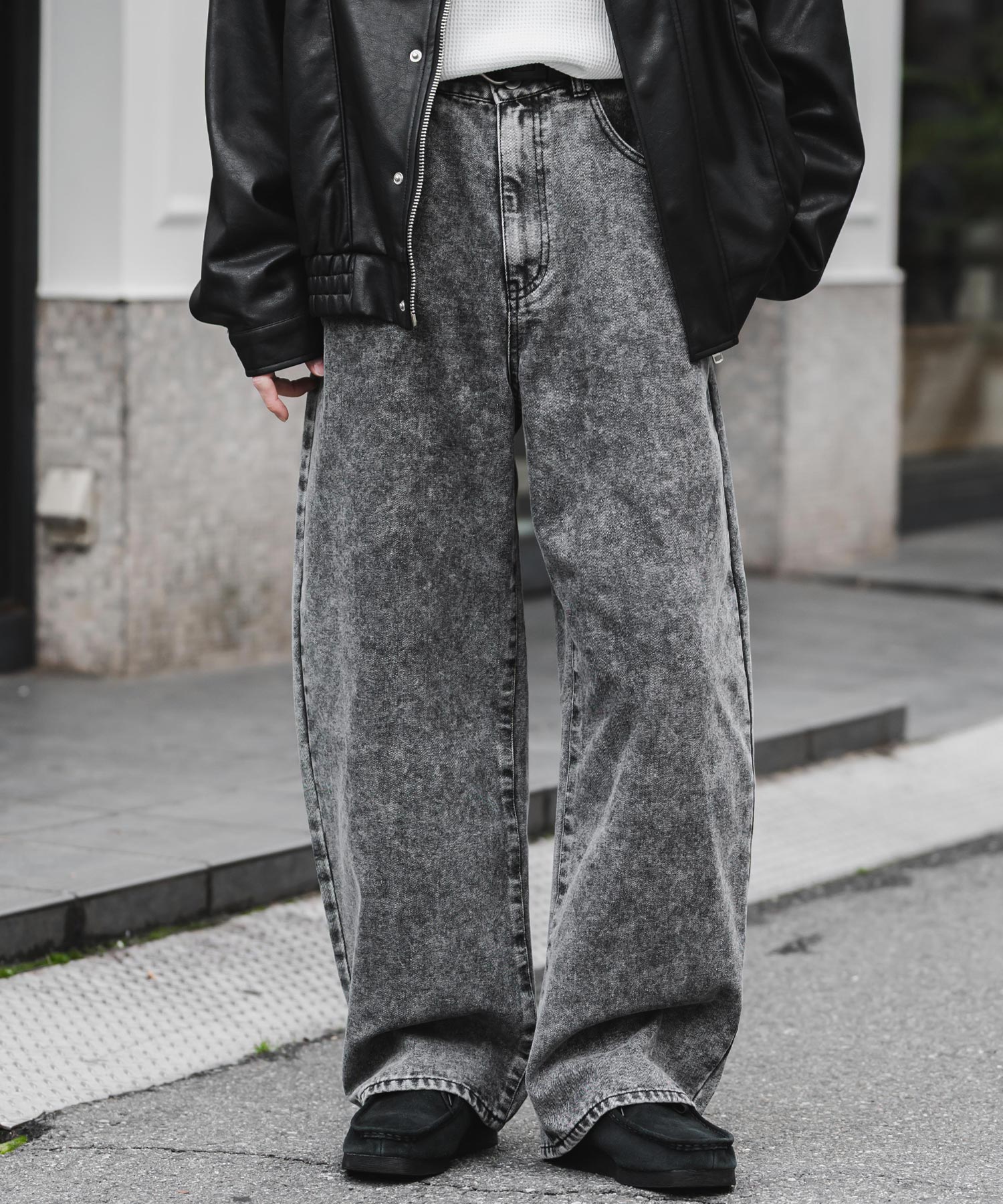 ロッキーモンロー Rocky Monroe カーブデニム バレルレッグ ワイドテーパード メンズ レディース ジーパン ジーンズ リラックス ゆったり ゆるパン ルーズ ユーズド ヒゲ加工 15377 （ブルー(ケミカル)） ブルー(ケミカル)