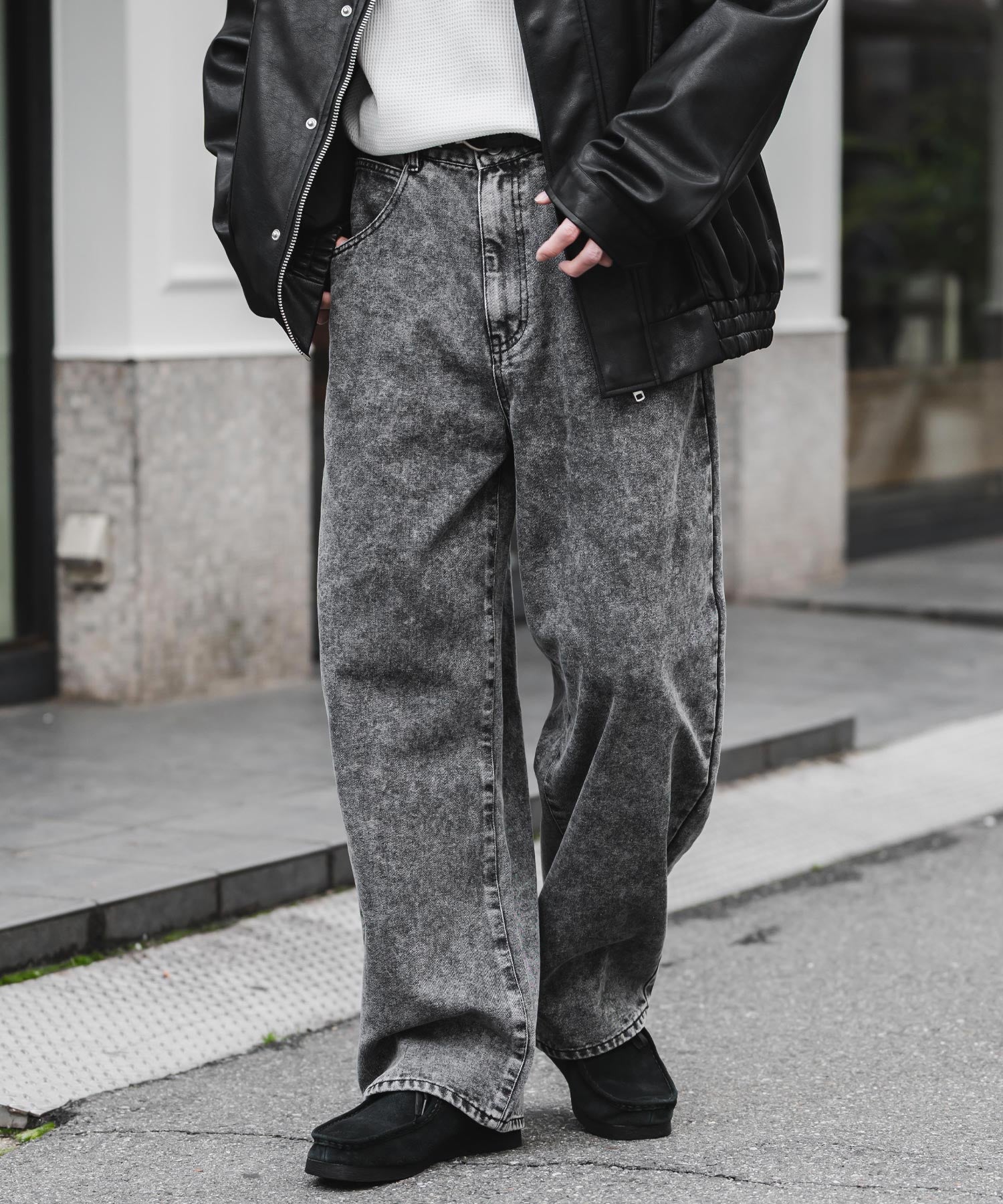 ロッキーモンロー Rocky Monroe カーブデニム バレルレッグ ワイドテーパード メンズ レディース ジーパン ジーンズ リラックス ゆったり ゆるパン ルーズ ユーズド ヒゲ加工 15377 （ブルー(ケミカル)） ブルー(ケミカル)