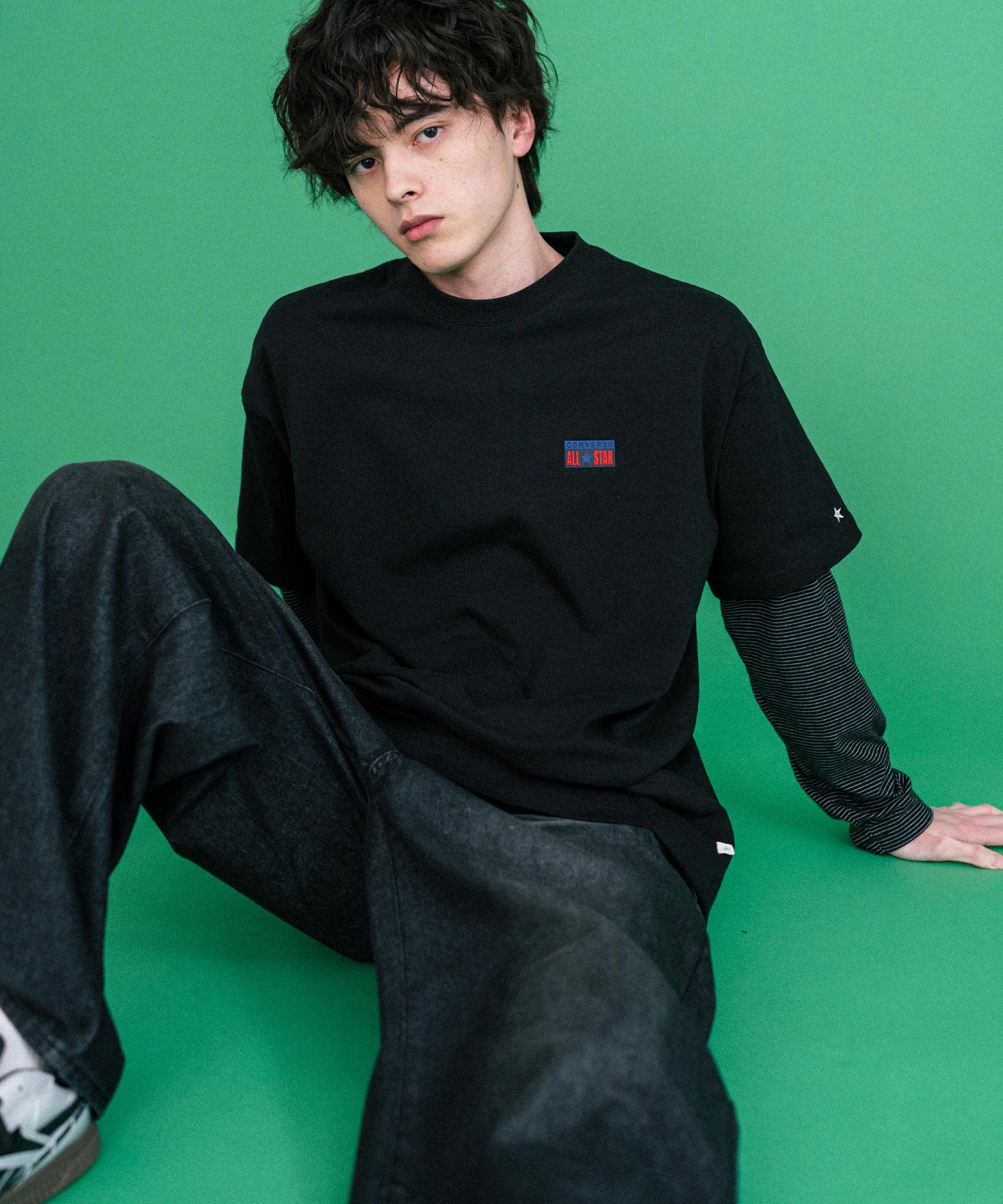 ロッキーモンロー Rocky Monroe CONVERSE コンバース ロゴT 半袖 メンズ カットソー Tシャツ プレートロゴ オーバーサイズ ルーズ リラックス カジュアル ストリート 15723 （49.ブラック） 49.ブラック