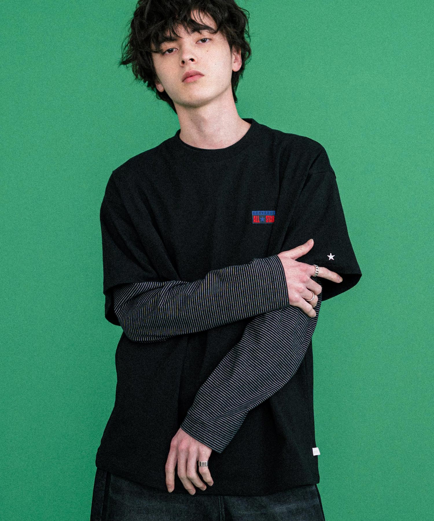 ロッキーモンロー Rocky Monroe CONVERSE コンバース ロゴT 半袖 メンズ カットソー Tシャツ プレートロゴ オーバーサイズ ルーズ リラックス カジュアル ストリート 15723 （49.ブラック） 49.ブラック