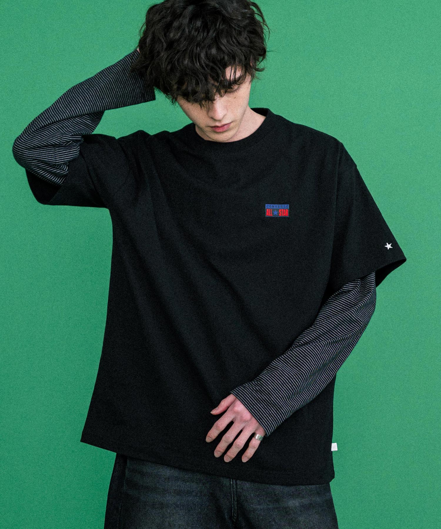 ロッキーモンロー Rocky Monroe CONVERSE コンバース ロゴT 半袖 メンズ カットソー Tシャツ プレートロゴ オーバーサイズ ルーズ リラックス カジュアル ストリート 15723 （49.ブラック） 49.ブラック
