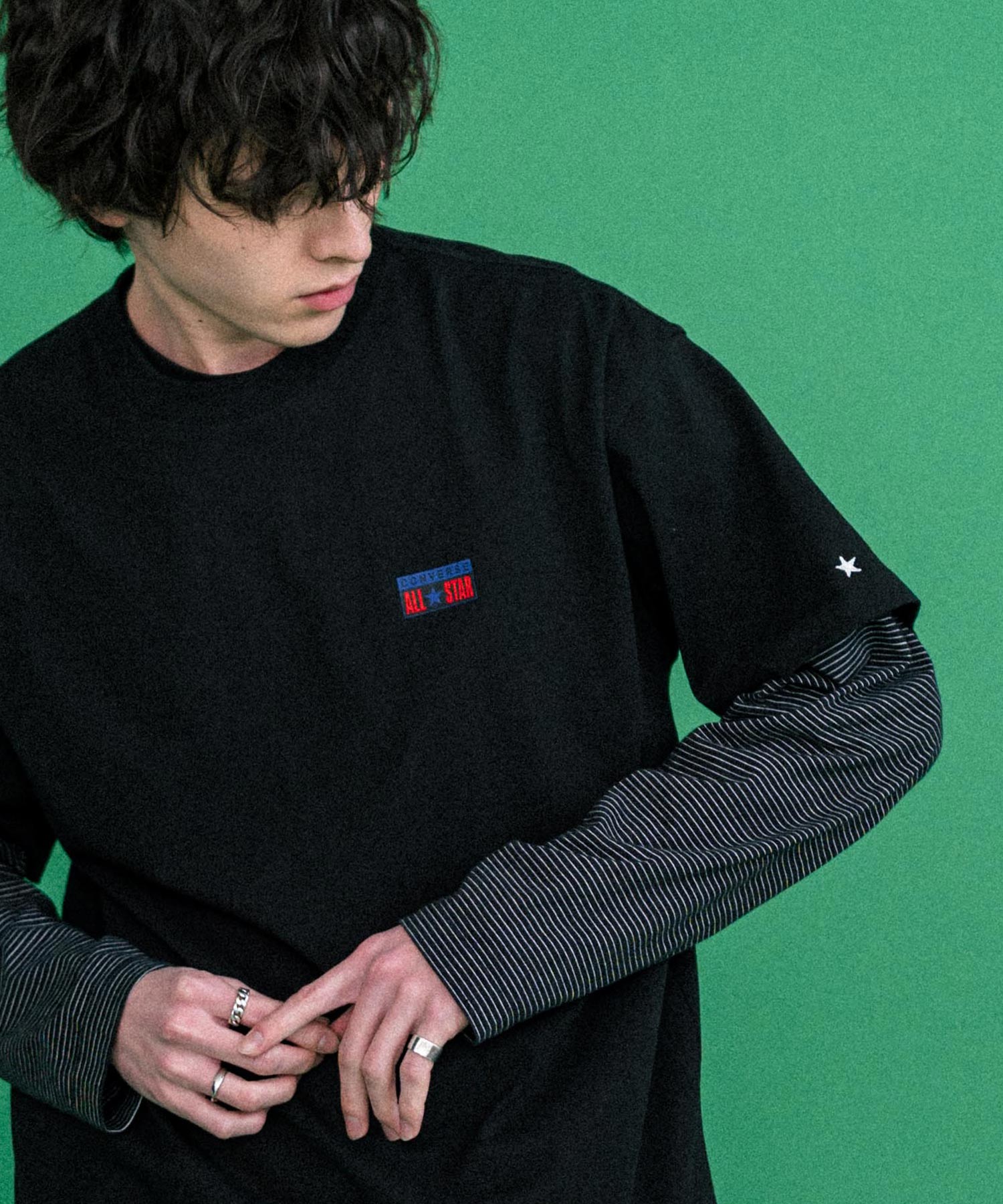 ロッキーモンロー Rocky Monroe CONVERSE コンバース ロゴT 半袖 メンズ カットソー Tシャツ プレートロゴ オーバーサイズ ルーズ リラックス カジュアル ストリート 15723 （49.ブラック） 49.ブラック