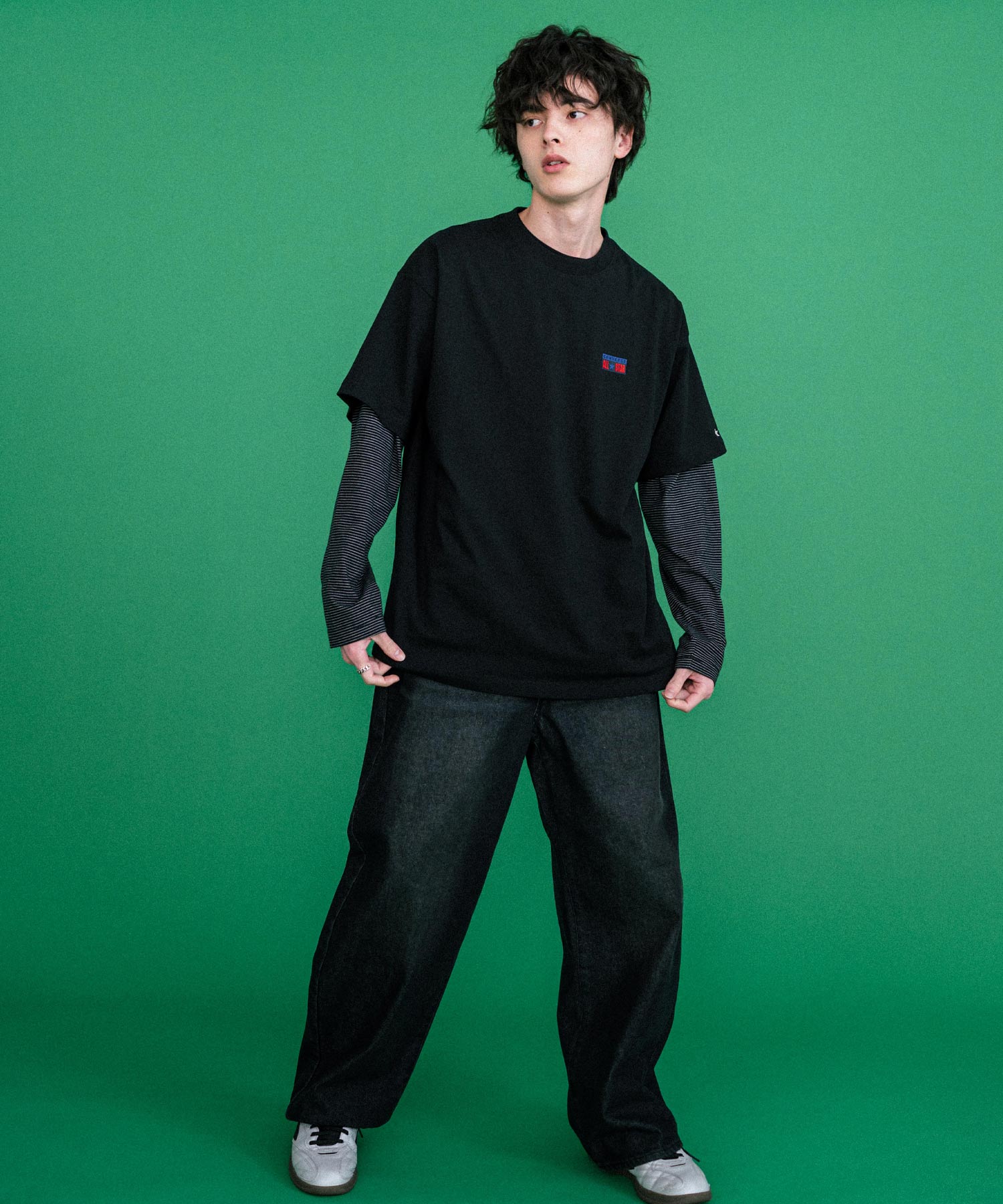 ロッキーモンロー Rocky Monroe CONVERSE コンバース ロゴT 半袖 メンズ カットソー Tシャツ プレートロゴ オーバーサイズ ルーズ リラックス カジュアル ストリート 15723 （49.ブラック） 49.ブラック