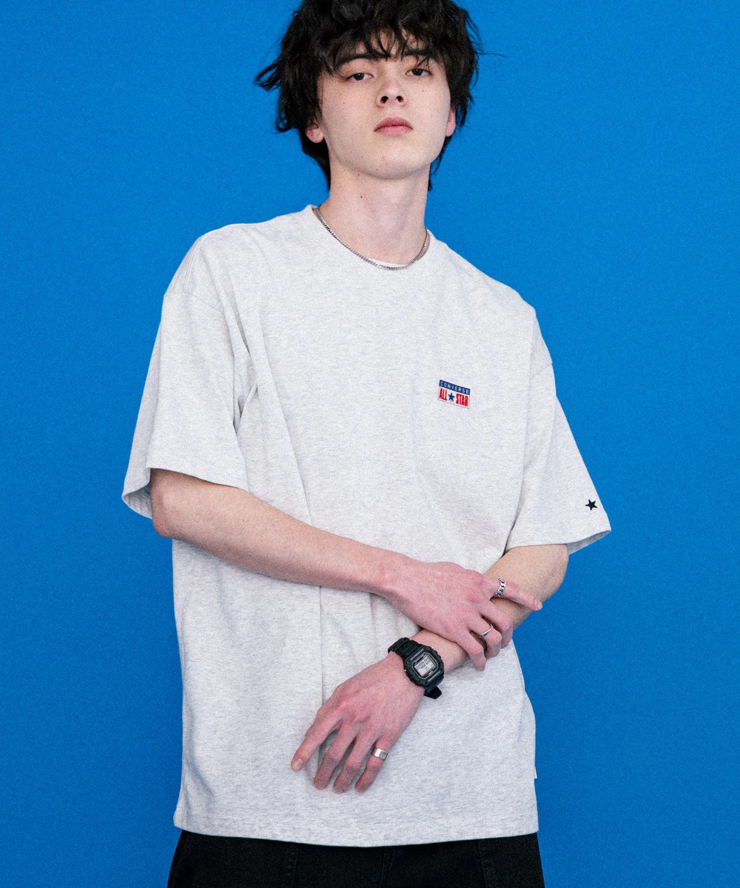 ロッキーモンロー Rocky Monroe CONVERSE コンバース ロゴT 半袖 メンズ カットソー Tシャツ プレートロゴ オーバーサイズ ルーズ リラックス カジュアル ストリート 15723 （49.ブラック） 49.ブラック