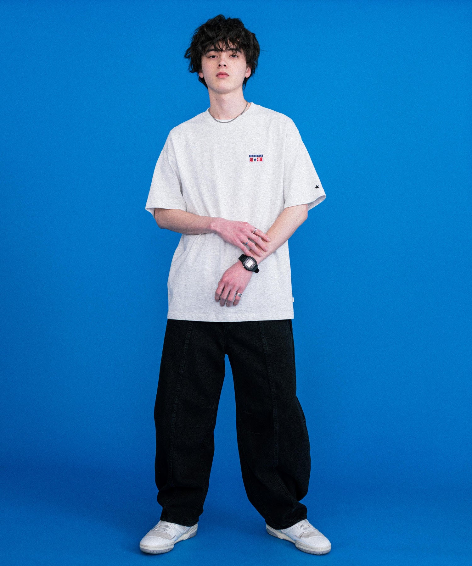 ロッキーモンロー Rocky Monroe CONVERSE コンバース ロゴT 半袖 メンズ カットソー Tシャツ プレートロゴ オーバーサイズ ルーズ リラックス カジュアル ストリート 15723 （49.ブラック） 49.ブラック