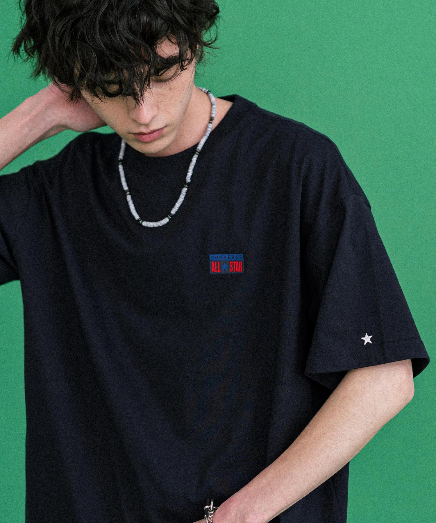 ロッキーモンロー Rocky Monroe CONVERSE コンバース ロゴT 半袖 メンズ カットソー Tシャツ プレートロゴ オーバーサイズ ルーズ リラックス カジュアル ストリート 15723 （49.ブラック） 49.ブラック